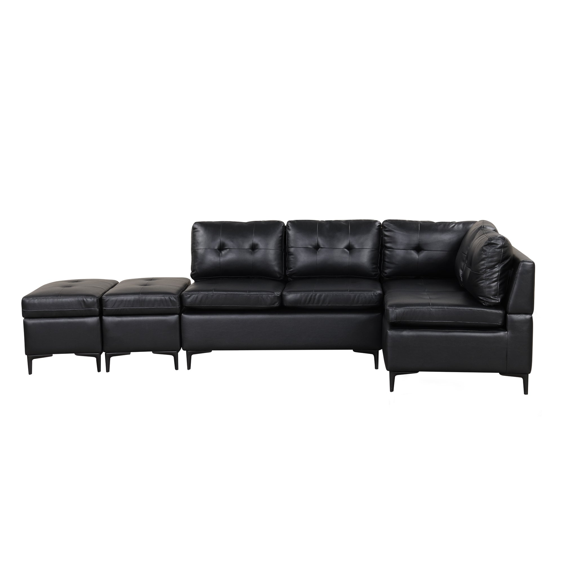 Sofa & Chair sets | L-Shaped Corner Sofa Pu Leather Sectional Sofa Couch with Movable Storage Ottomans for Living Room, Black | casafoyer.myshopify.com