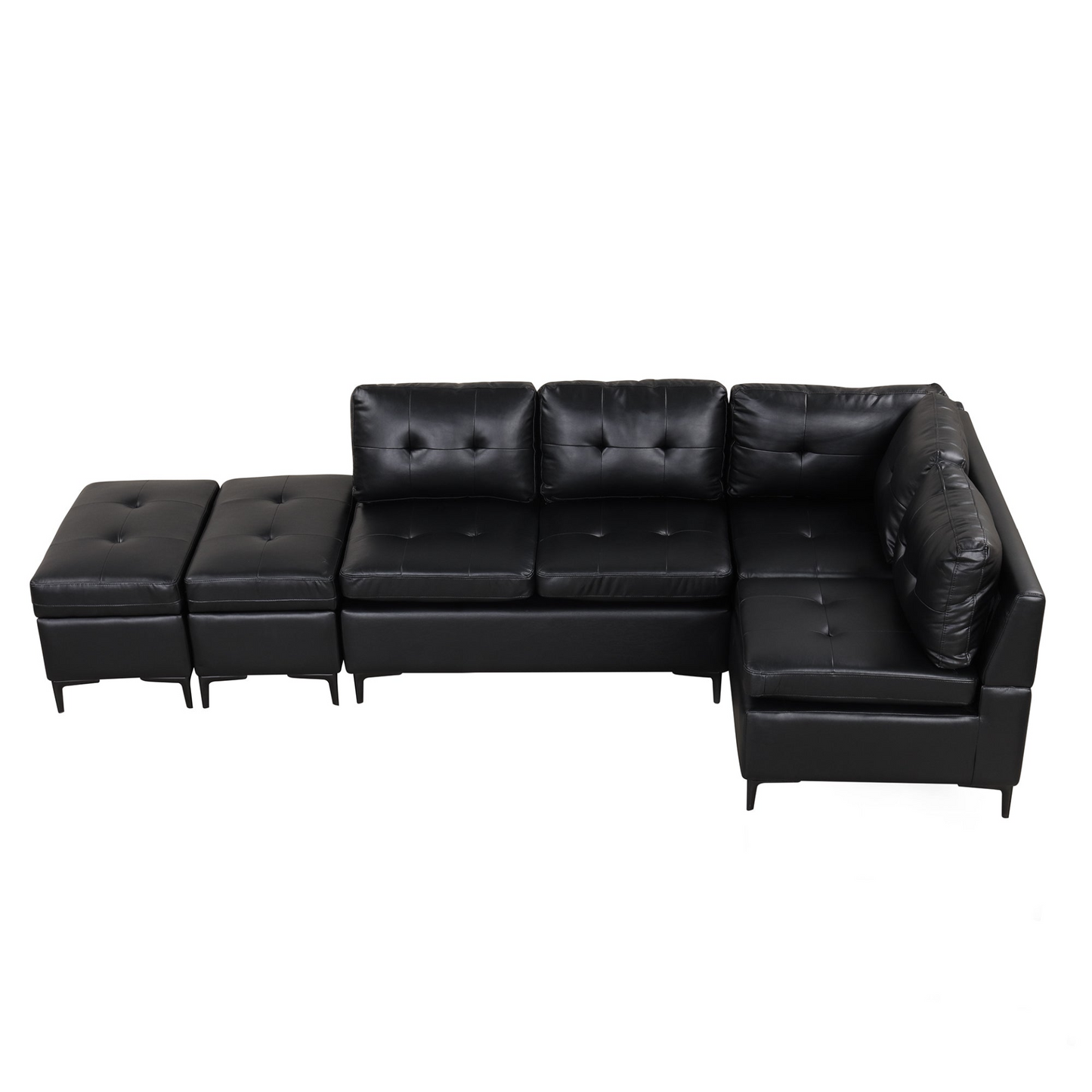 Sofa & Chair sets | L-Shaped Corner Sofa Pu Leather Sectional Sofa Couch with Movable Storage Ottomans for Living Room, Black | casafoyer.myshopify.com