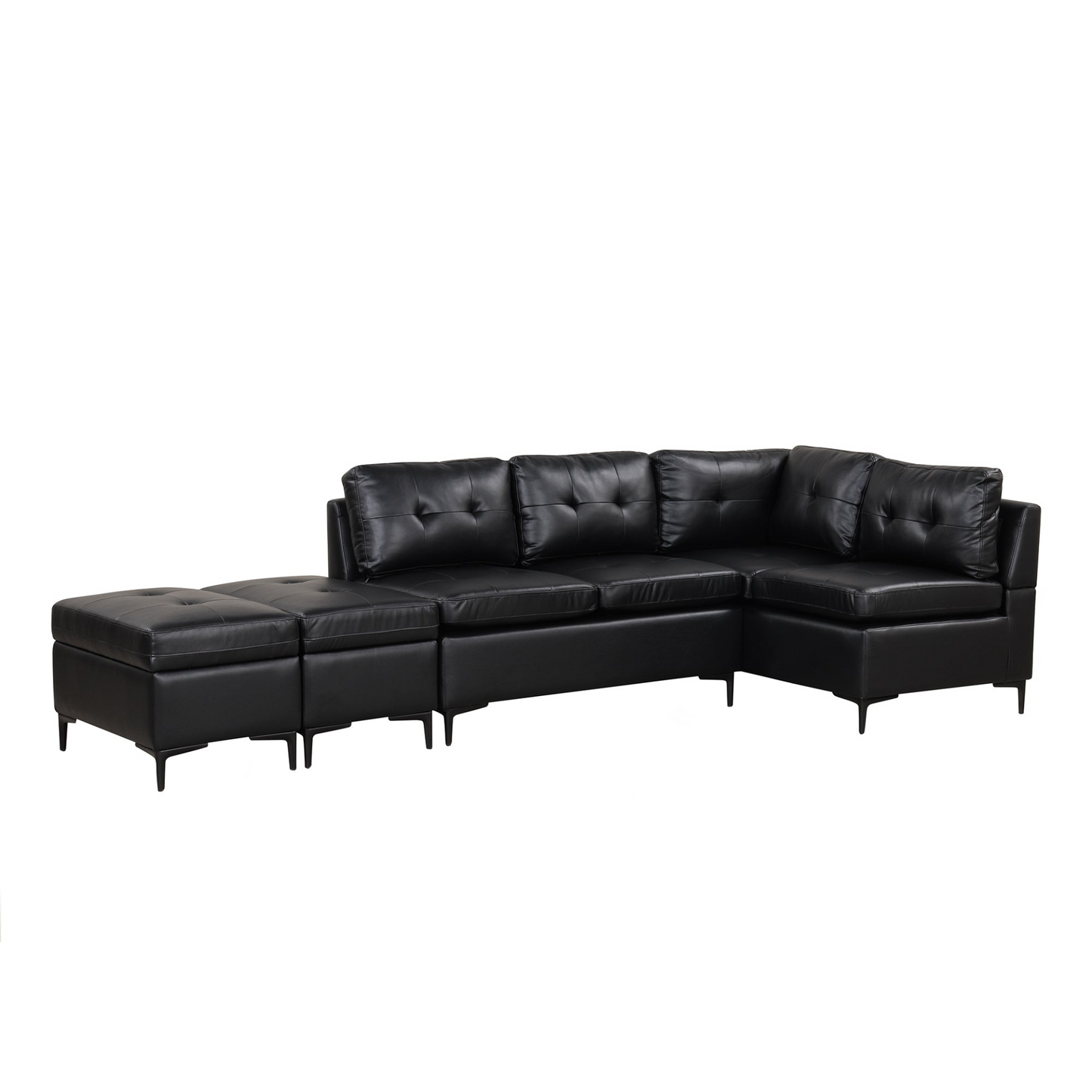 Sofa & Chair sets | L-Shaped Corner Sofa Pu Leather Sectional Sofa Couch with Movable Storage Ottomans for Living Room, Black | casafoyer.myshopify.com