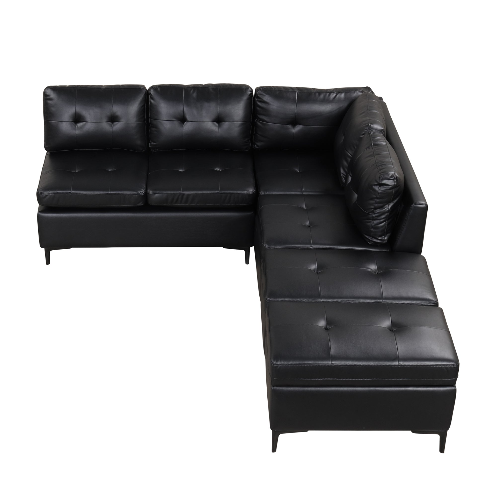 Sofa & Chair sets | L-Shaped Corner Sofa Pu Leather Sectional Sofa Couch with Movable Storage Ottomans for Living Room, Black | casafoyer.myshopify.com