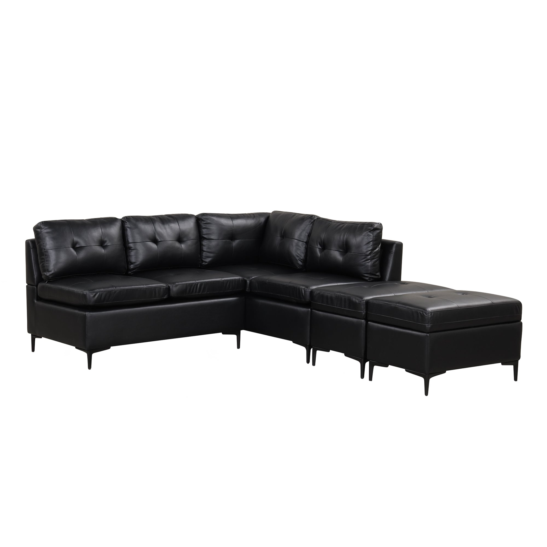 Sofa & Chair sets | L-Shaped Corner Sofa Pu Leather Sectional Sofa Couch with Movable Storage Ottomans for Living Room, Black | casafoyer.myshopify.com