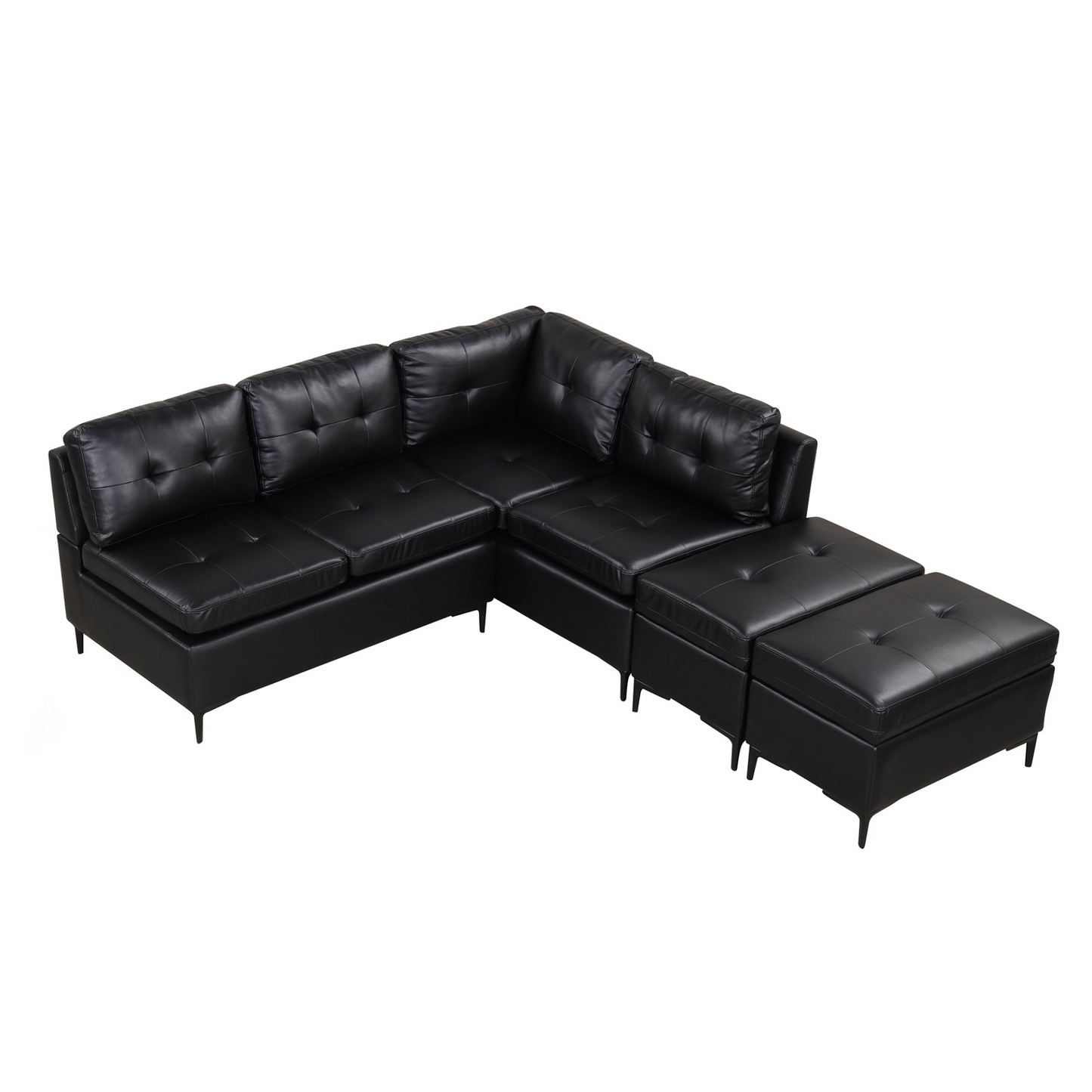 Sofa & Chair sets | L-Shaped Corner Sofa Pu Leather Sectional Sofa Couch with Movable Storage Ottomans for Living Room, Black | casafoyer.myshopify.com