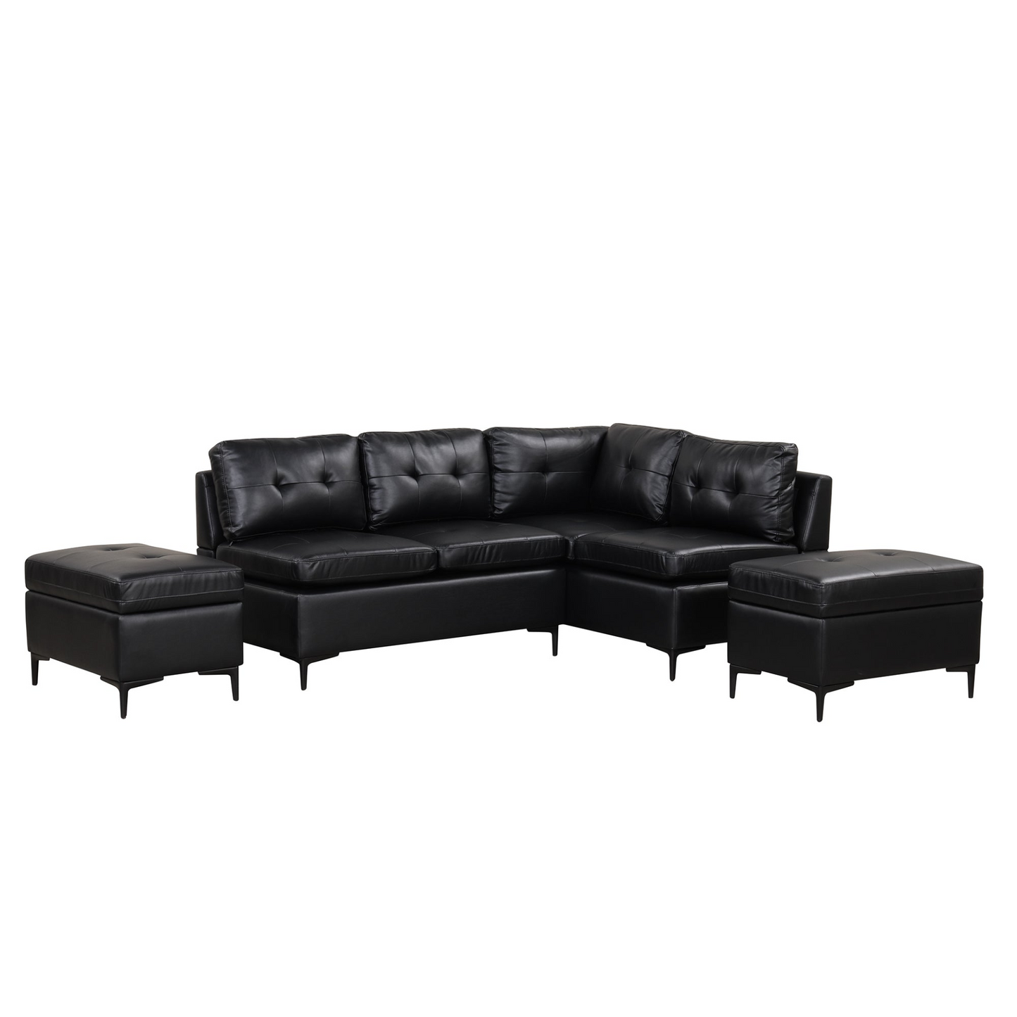 Sofa & Chair sets | L-Shaped Corner Sofa Pu Leather Sectional Sofa Couch with Movable Storage Ottomans for Living Room, Black | casafoyer.myshopify.com