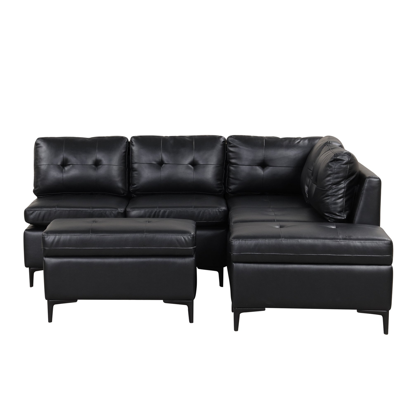 Sofa & Chair sets | L-Shaped Corner Sofa Pu Leather Sectional Sofa Couch with Movable Storage Ottomans for Living Room, Black | casafoyer.myshopify.com