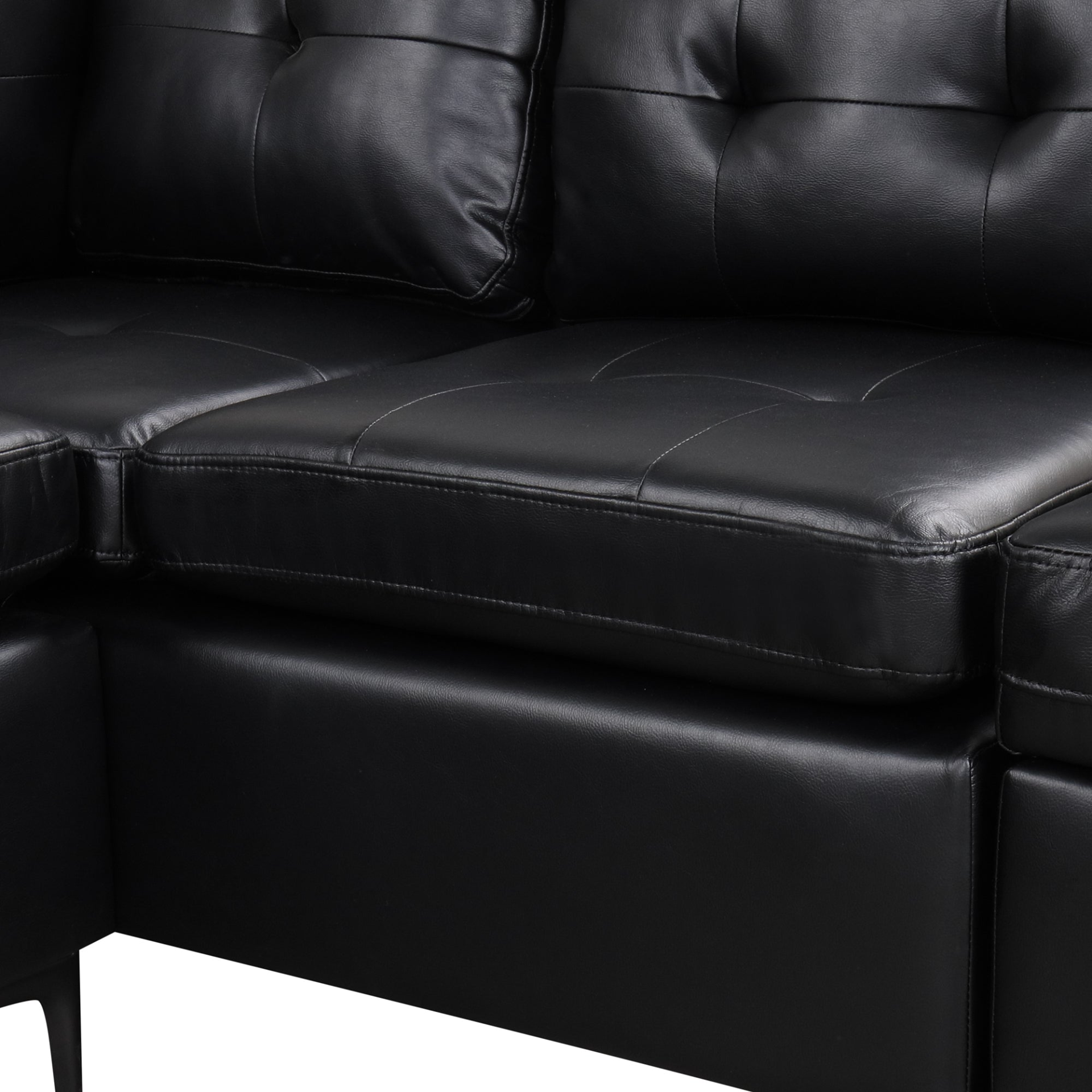 Sofa & Chair sets | L-Shaped Corner Sofa Pu Leather Sectional Sofa Couch with Movable Storage Ottomans for Living Room, Black | casafoyer.myshopify.com