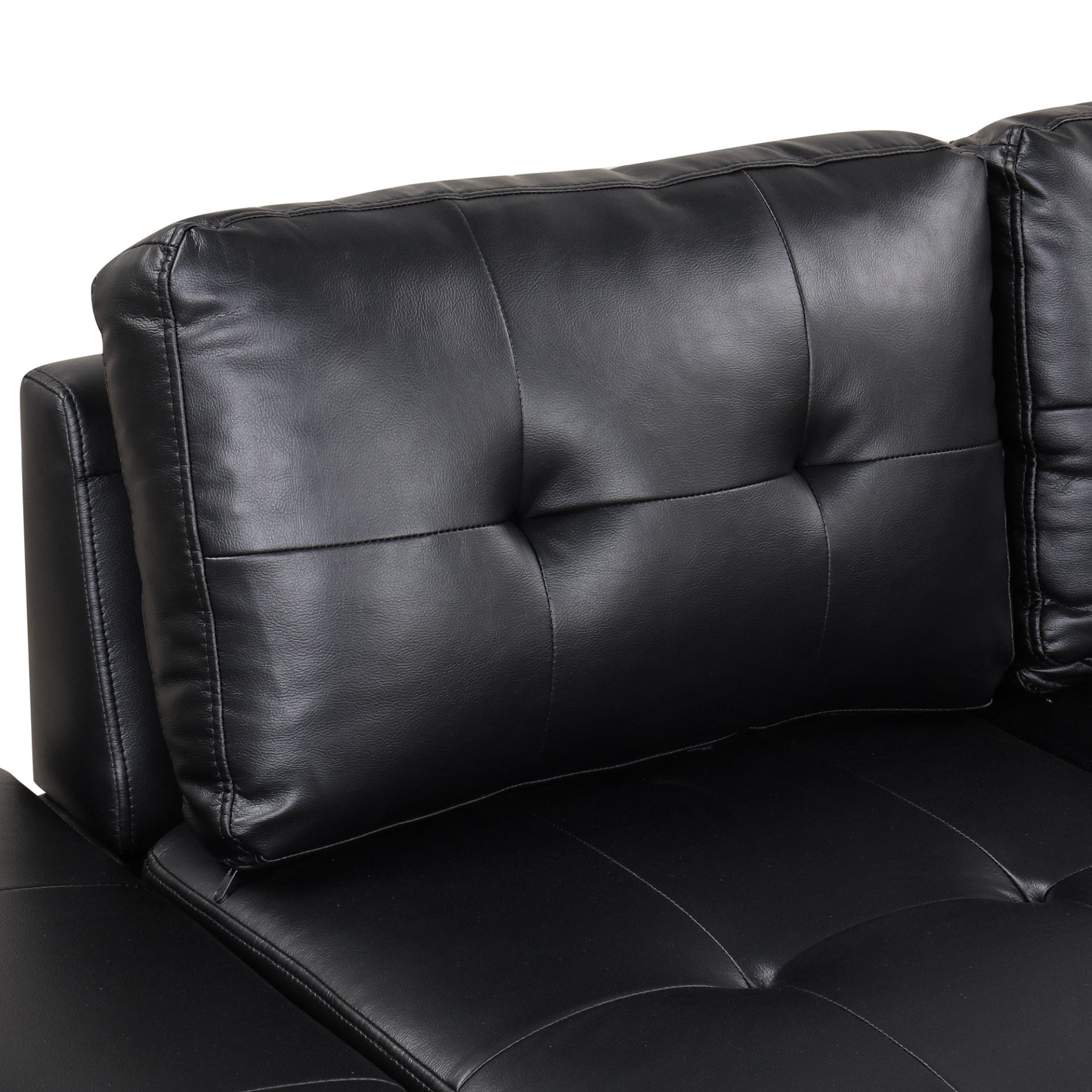 Sofa & Chair sets | L-Shaped Corner Sofa Pu Leather Sectional Sofa Couch with Movable Storage Ottomans for Living Room, Black | casafoyer.myshopify.com