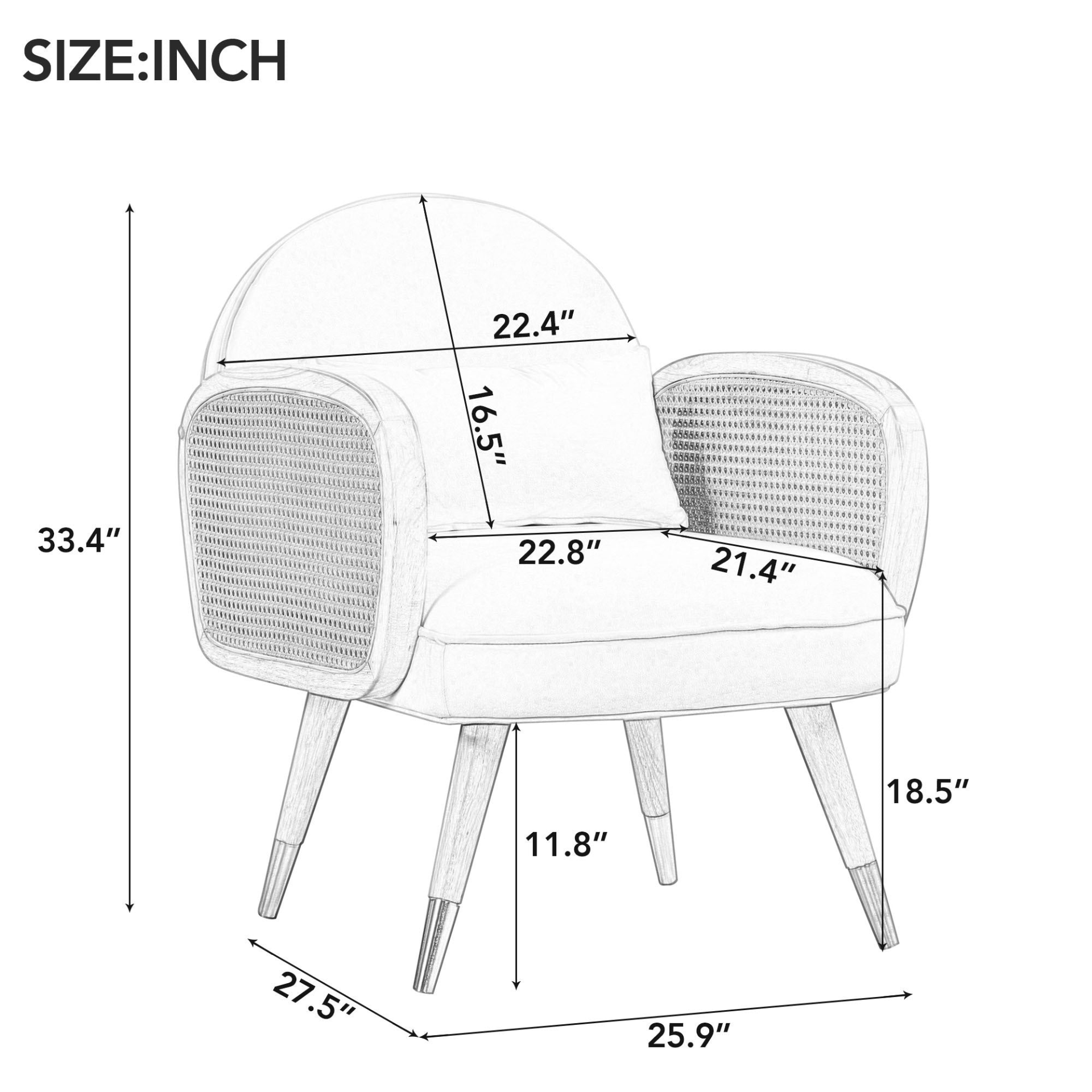 Sofa & Chair sets | Amchair with Rattan Armrest and Metal Legs Upholstered Mid Century Modern Chairs for Living Room or Reading Room, Grey | casafoyer.myshopify.com