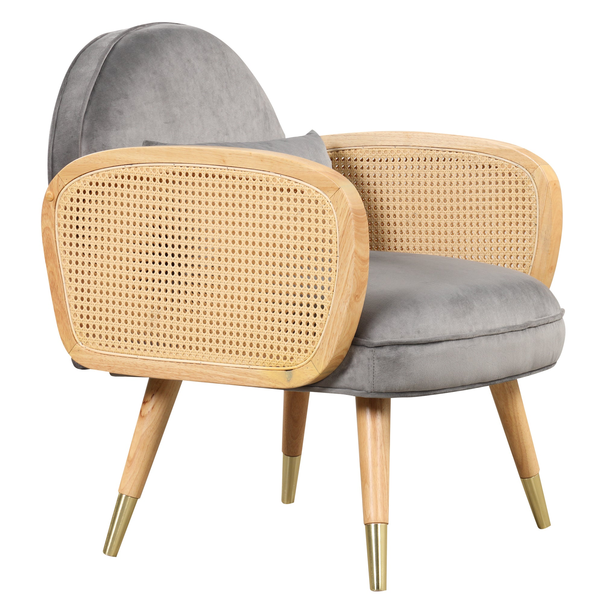 Sofa & Chair sets | Amchair with Rattan Armrest and Metal Legs Upholstered Mid Century Modern Chairs for Living Room or Reading Room, Grey | casafoyer.myshopify.com