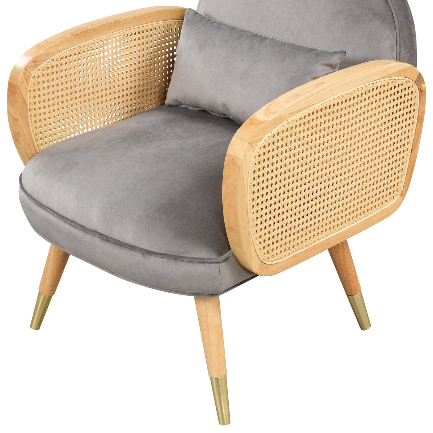 Sofa & Chair sets | Amchair with Rattan Armrest and Metal Legs Upholstered Mid Century Modern Chairs for Living Room or Reading Room, Grey | casafoyer.myshopify.com