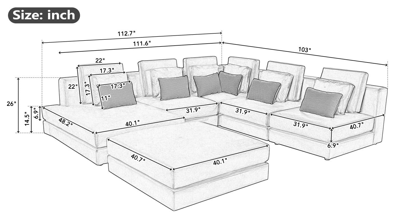 [product_type] | 112.7" Modular Sectional Sofa Corner Sofa Chaise Lounge with Movable Ottoman, Brown - Elegant and Versatile | casafoyer.myshopify.com