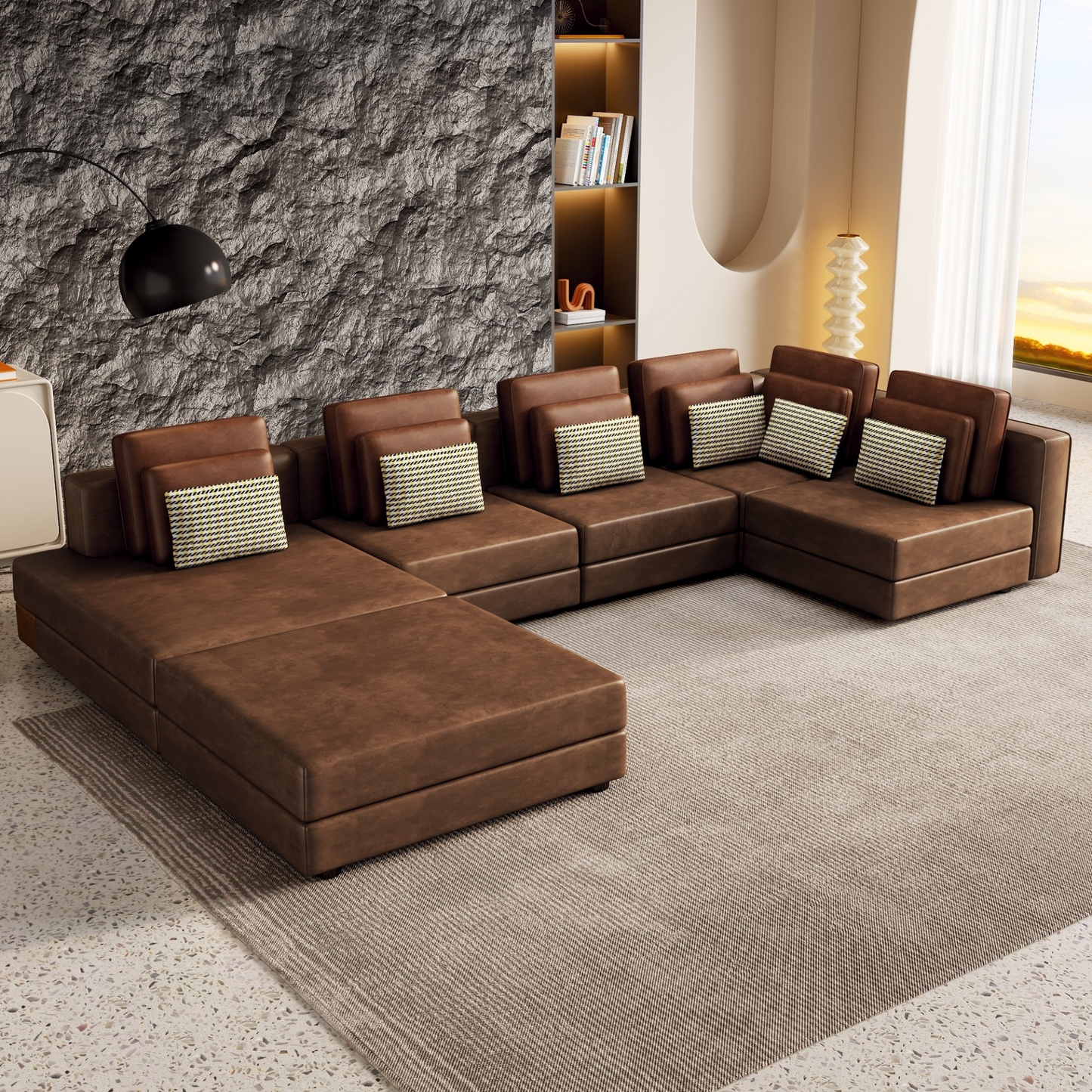 [product_type] | 112.7" Modular Sectional Sofa Corner Sofa Chaise Lounge with Movable Ottoman, Brown - Elegant and Versatile | casafoyer.myshopify.com