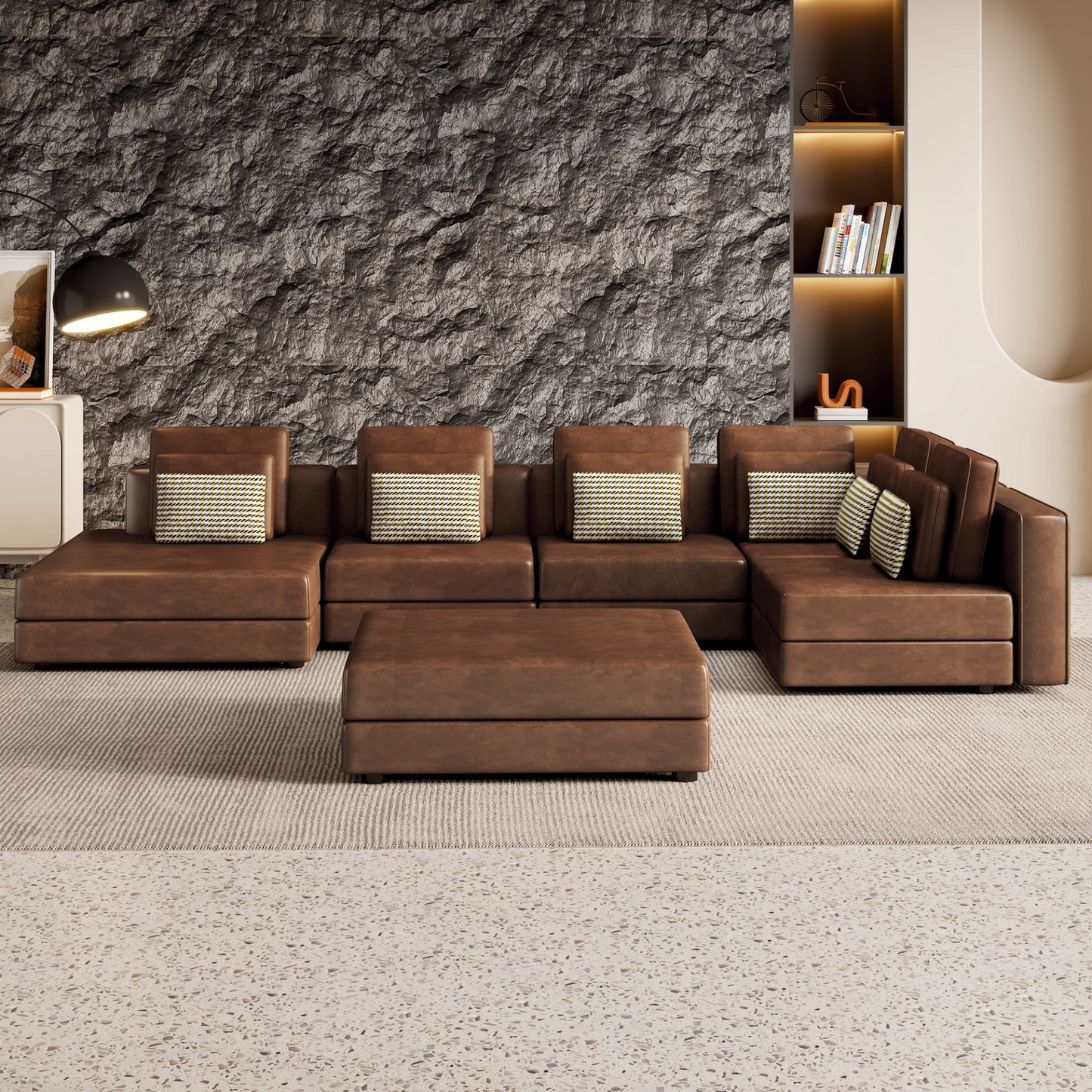 [product_type] | 112.7" Modular Sectional Sofa Corner Sofa Chaise Lounge with Movable Ottoman, Brown - Elegant and Versatile | casafoyer.myshopify.com