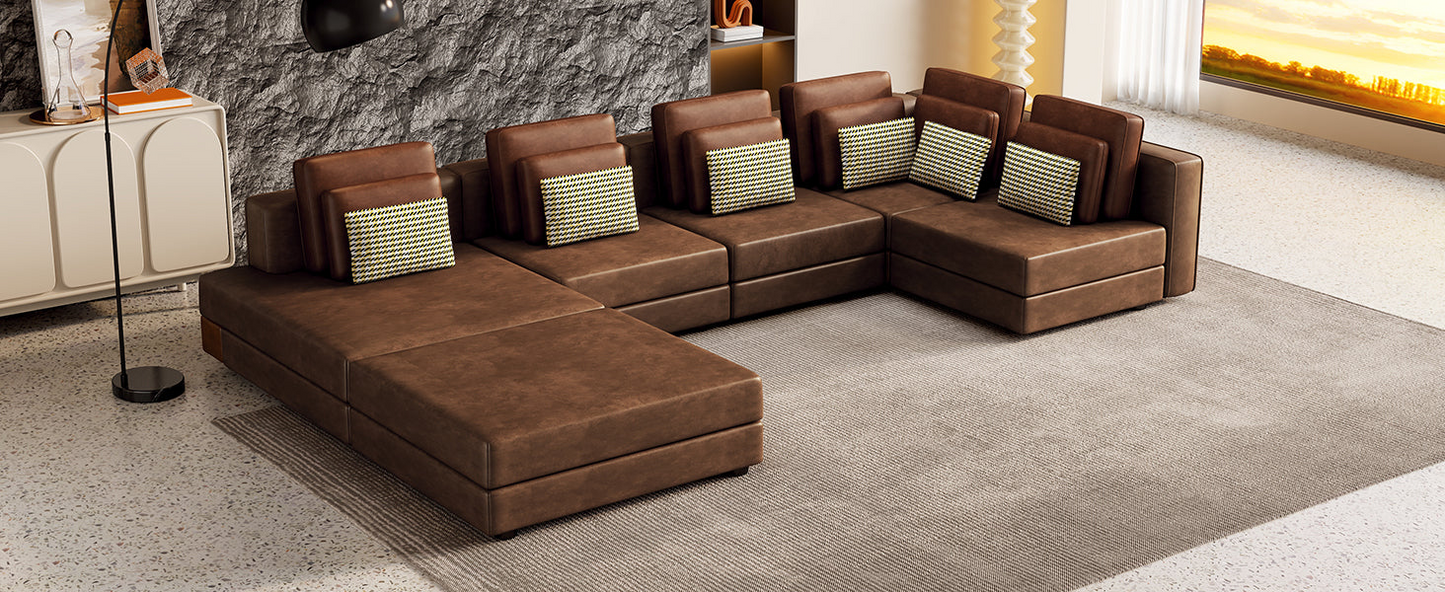 [product_type] | 112.7" Modular Sectional Sofa Corner Sofa Chaise Lounge with Movable Ottoman, Brown - Elegant and Versatile | casafoyer.myshopify.com