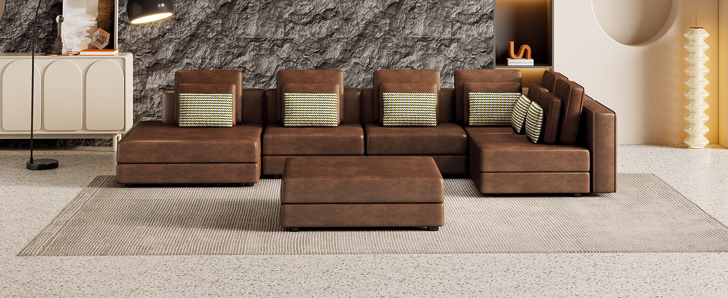 [product_type] | 112.7" Modular Sectional Sofa Corner Sofa Chaise Lounge with Movable Ottoman, Brown - Elegant and Versatile | casafoyer.myshopify.com