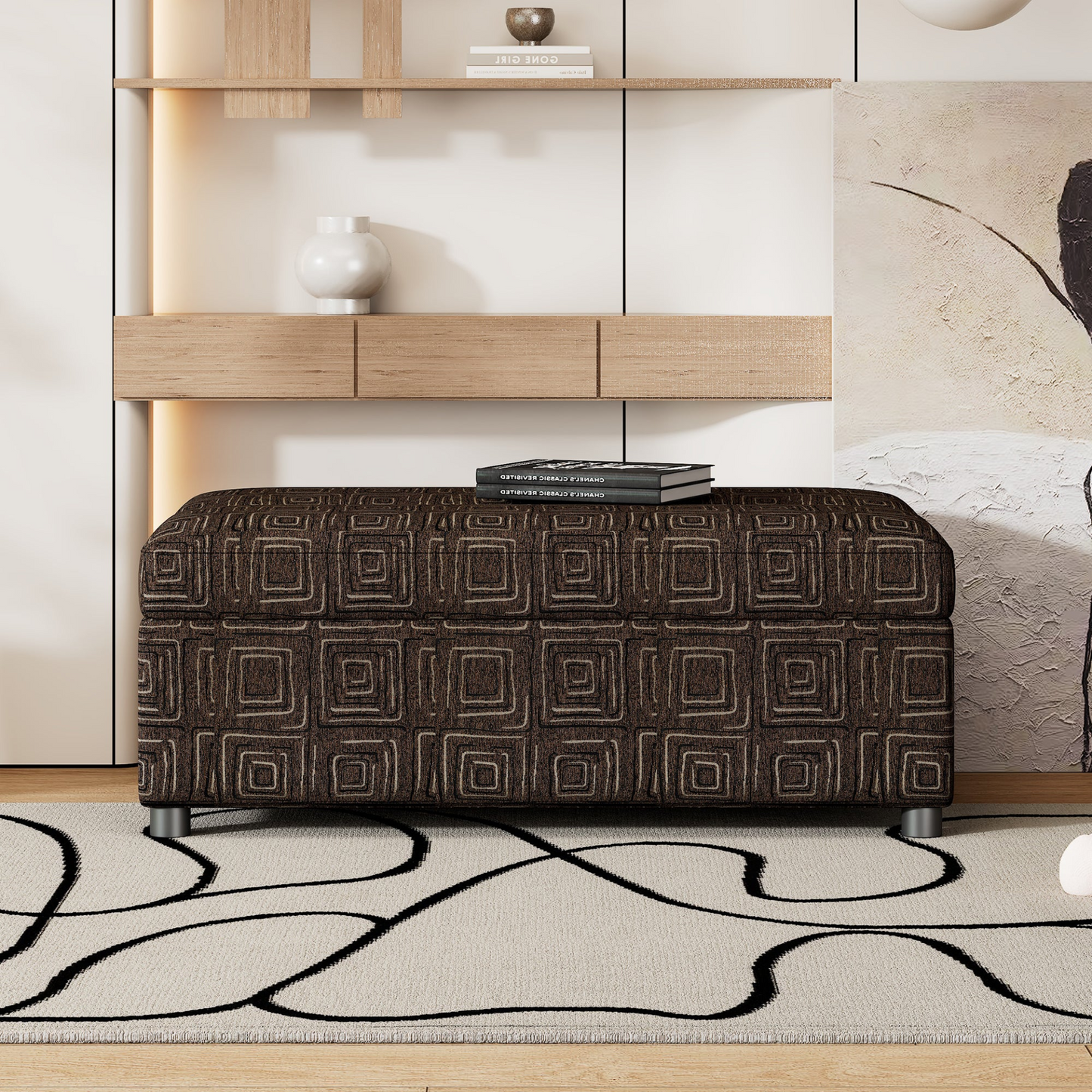 OTTOMAN | Full Size Folding Ottoman Sleeper Bed with Mattress Convertible Guest Bed Brown | casafoyer.myshopify.com