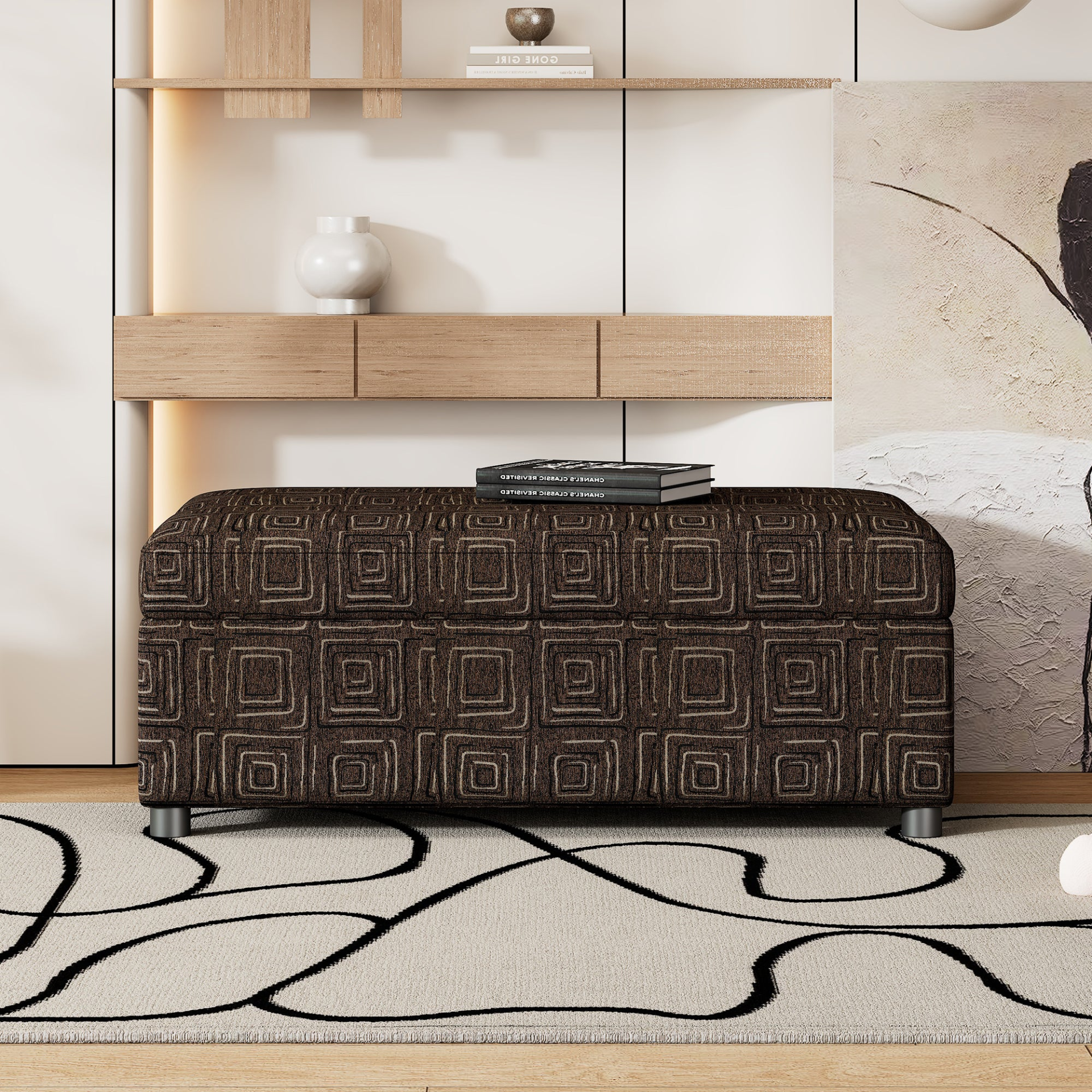 OTTOMAN | Full Size Folding Ottoman Sleeper Bed with Mattress Convertible Guest Bed Brown | casafoyer.myshopify.com