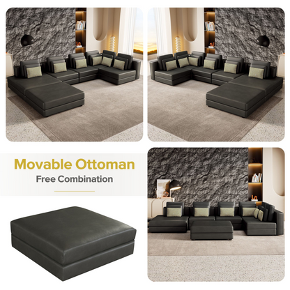 [product_type] | 112.7" Modular Sectional Sofa Corner Sofa Chaise Lounge with Movable Ottoman for Living Room, Black | casafoyer.myshopify.com