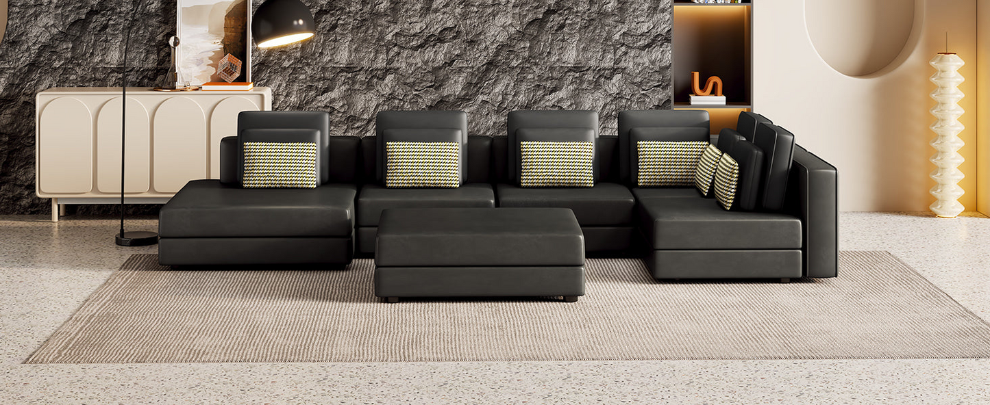 [product_type] | 112.7" Modular Sectional Sofa Corner Sofa Chaise Lounge with Movable Ottoman for Living Room, Black | casafoyer.myshopify.com