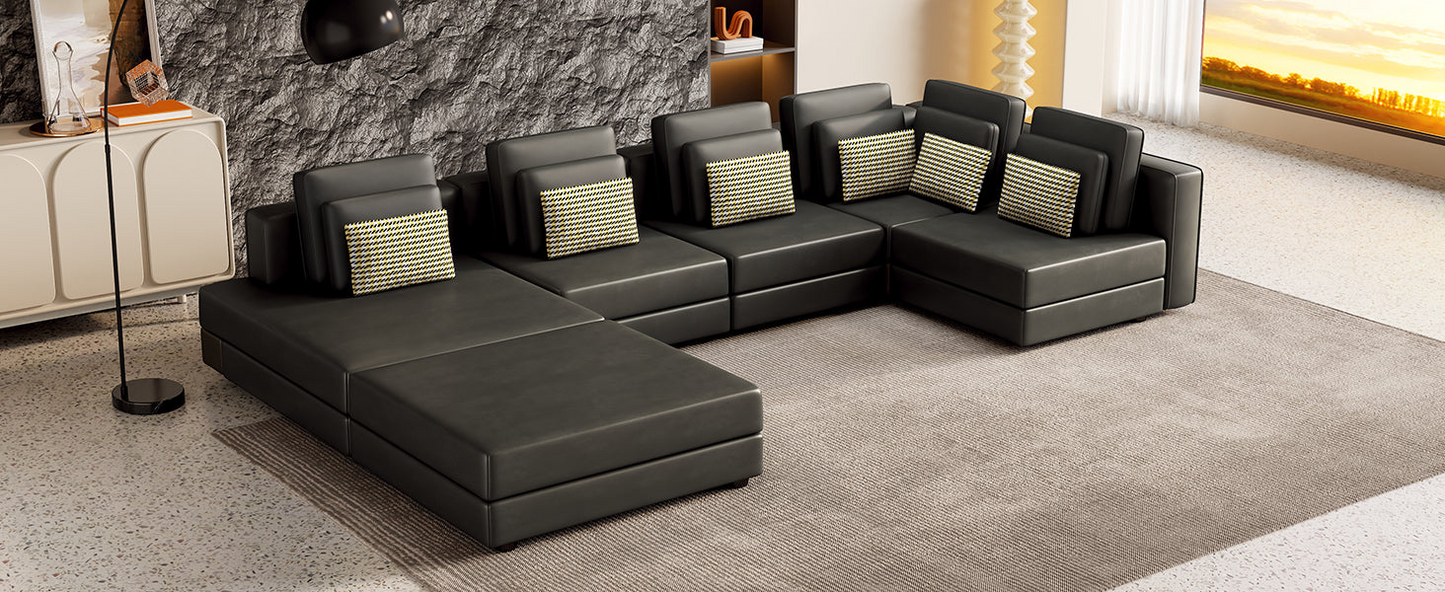 [product_type] | 112.7" Modular Sectional Sofa Corner Sofa Chaise Lounge with Movable Ottoman for Living Room, Black | casafoyer.myshopify.com