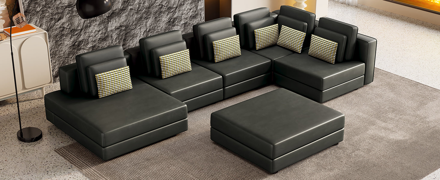 [product_type] | 112.7" Modular Sectional Sofa Corner Sofa Chaise Lounge with Movable Ottoman for Living Room, Black | casafoyer.myshopify.com