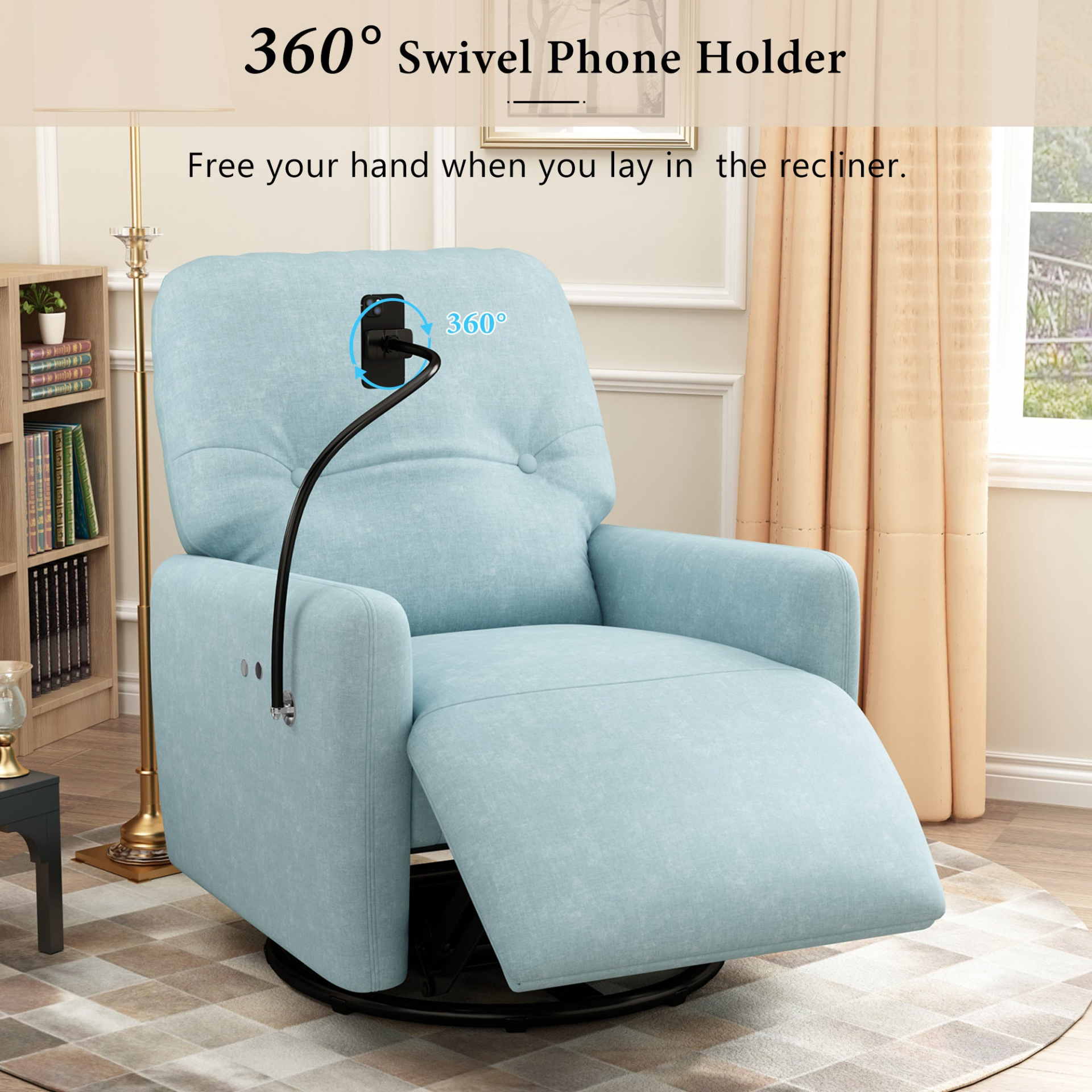 Sofa & Chair sets | 270 Degree Swivel Electric Recliner Home Theater Seating Single Reclining Sofa Rocking Motion Recliner with a Phone Holder for Living Room, Blue | casafoyer.myshopify.com