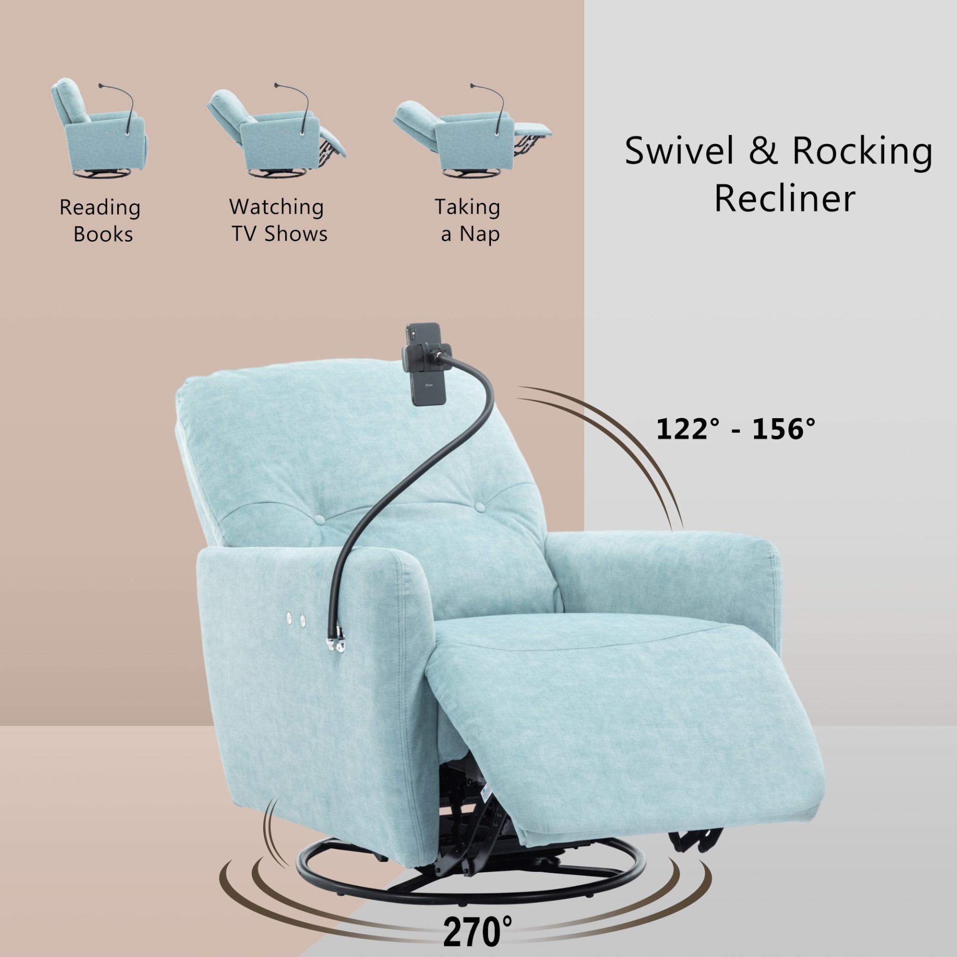 Sofa & Chair sets | 270 Degree Swivel Electric Recliner Home Theater Seating Single Reclining Sofa Rocking Motion Recliner with a Phone Holder for Living Room, Blue | casafoyer.myshopify.com