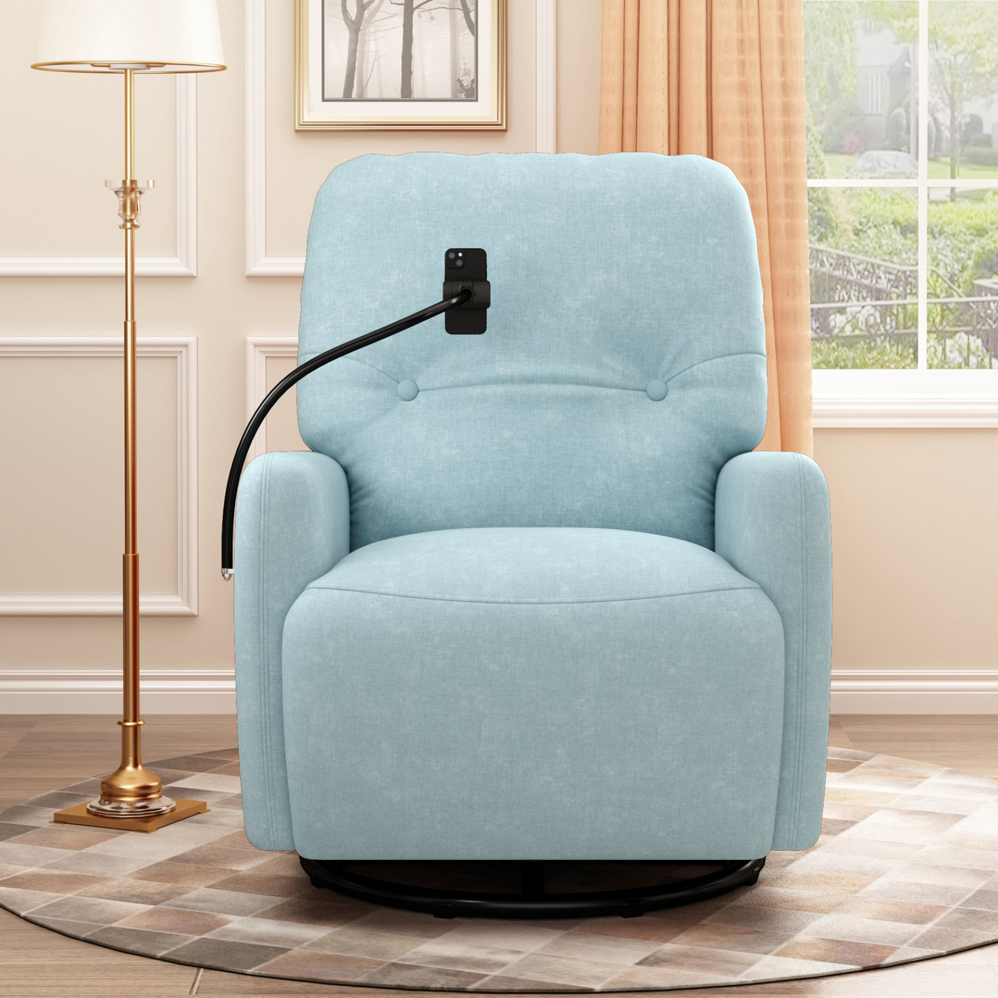 Sofa & Chair sets | 270 Degree Swivel Electric Recliner Home Theater Seating Single Reclining Sofa Rocking Motion Recliner with a Phone Holder for Living Room, Blue | casafoyer.myshopify.com