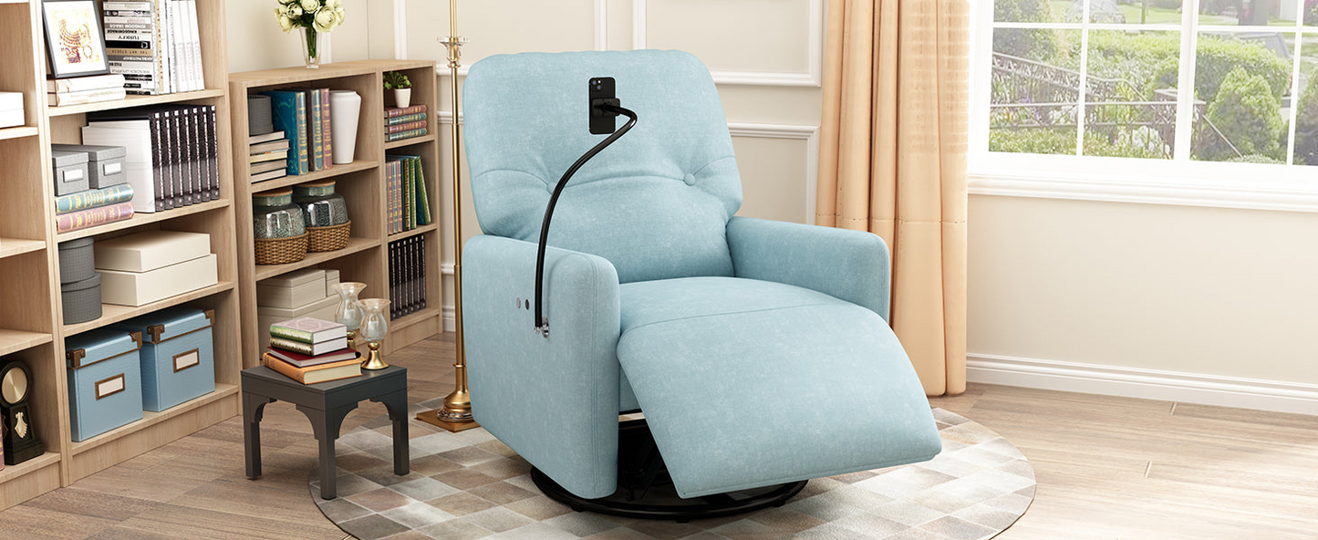 Sofa & Chair sets | 270 Degree Swivel Electric Recliner Home Theater Seating Single Reclining Sofa Rocking Motion Recliner with a Phone Holder for Living Room, Blue | casafoyer.myshopify.com