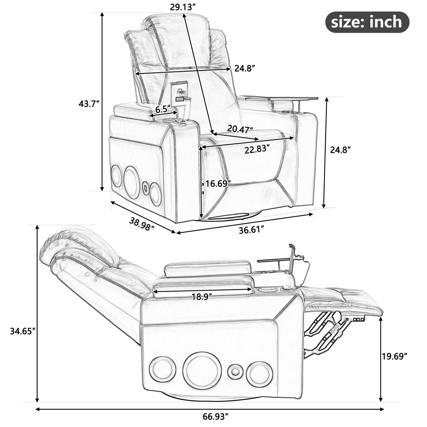 Sofa & Chair sets | 270 Degree Swivel PU Leather Power Recliner Individual Seat Home Theater Recliner with Surround Sound, Cup Holder, Removable Tray Table, Hidden Arm Storage for Living Room, Grey | casafoyer.myshopify.com