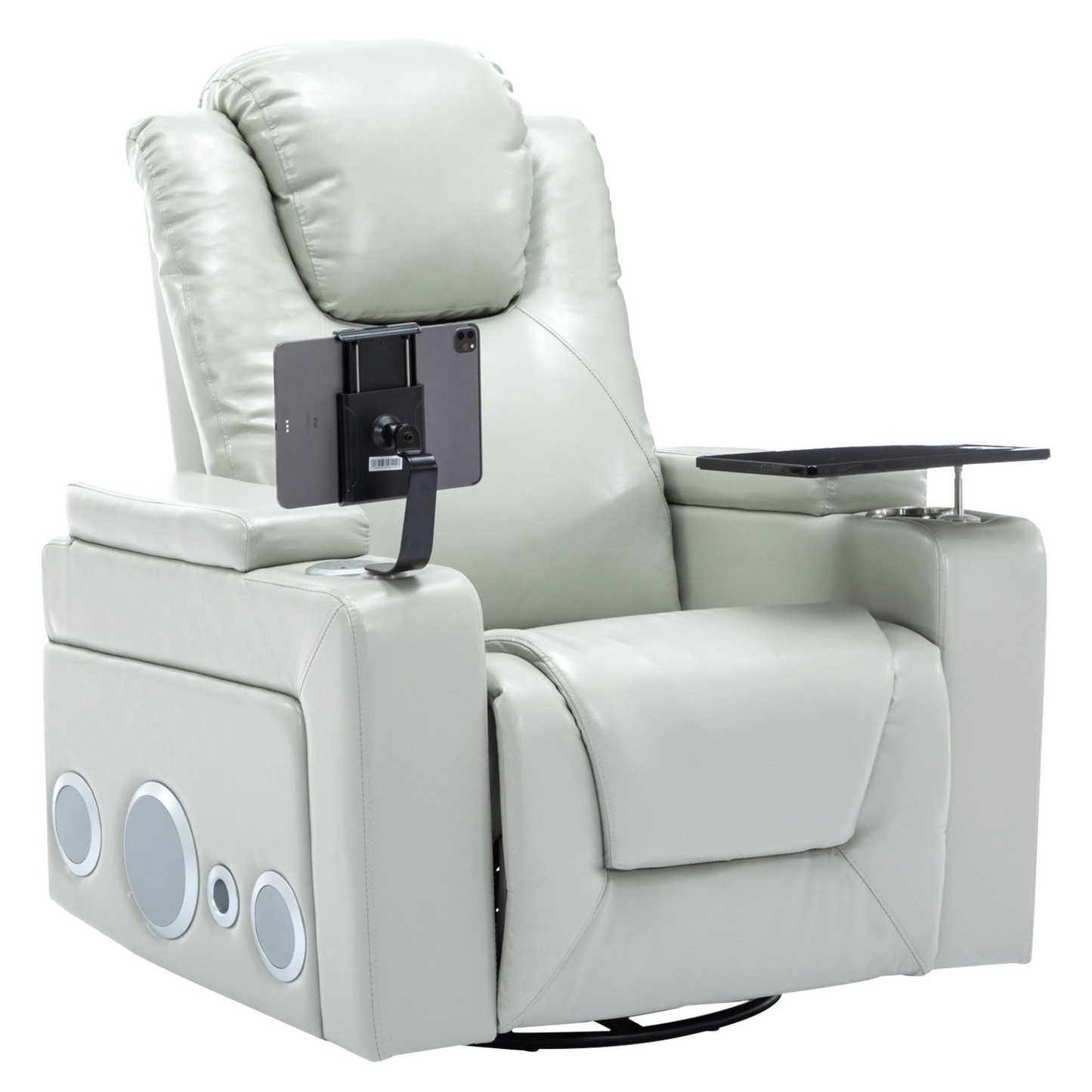 Sofa & Chair sets | 270 Degree Swivel PU Leather Power Recliner Individual Seat Home Theater Recliner with Surround Sound, Cup Holder, Removable Tray Table, Hidden Arm Storage for Living Room, Grey | casafoyer.myshopify.com