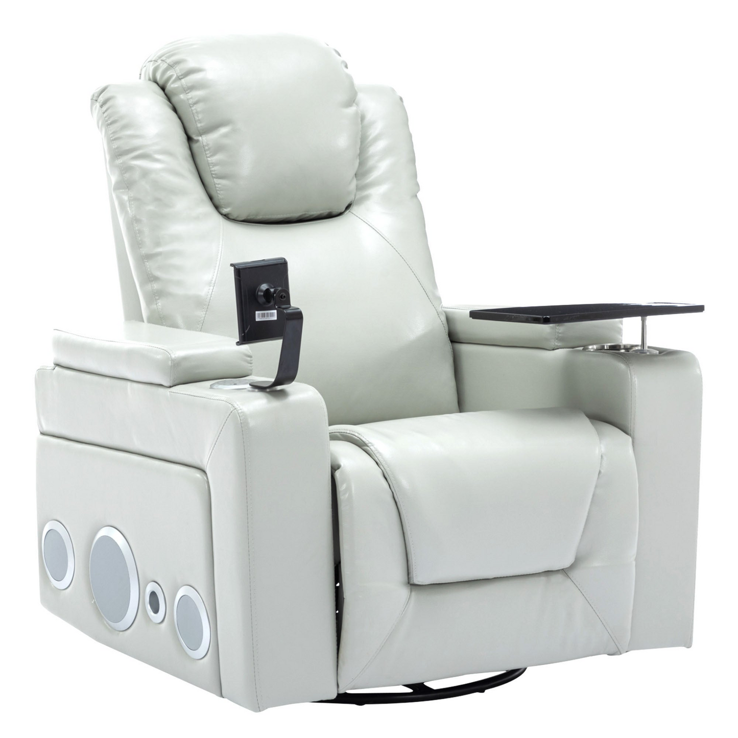 Sofa & Chair sets | 270 Degree Swivel PU Leather Power Recliner Individual Seat Home Theater Recliner with Surround Sound, Cup Holder, Removable Tray Table, Hidden Arm Storage for Living Room, Grey | casafoyer.myshopify.com