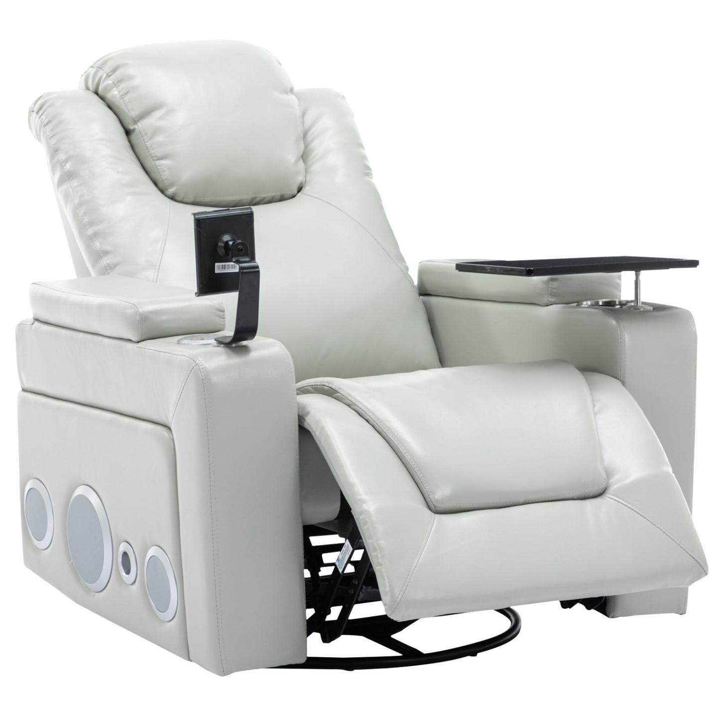 Sofa & Chair sets | 270 Degree Swivel PU Leather Power Recliner Individual Seat Home Theater Recliner with Surround Sound, Cup Holder, Removable Tray Table, Hidden Arm Storage for Living Room, Grey | casafoyer.myshopify.com