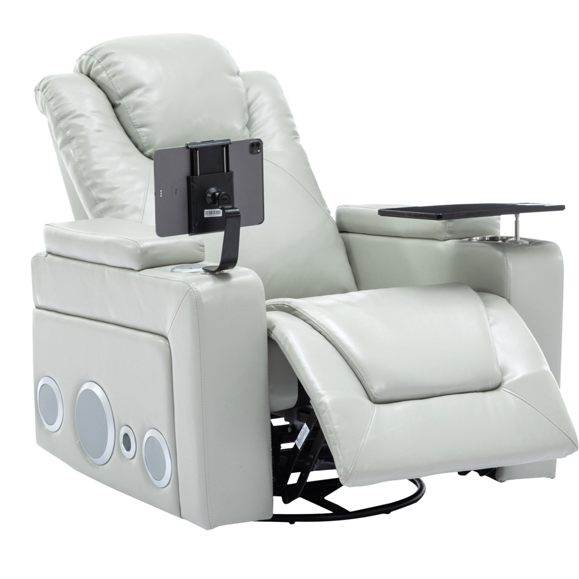 Sofa & Chair sets | 270 Degree Swivel PU Leather Power Recliner Individual Seat Home Theater Recliner with Surround Sound, Cup Holder, Removable Tray Table, Hidden Arm Storage for Living Room, Grey | casafoyer.myshopify.com