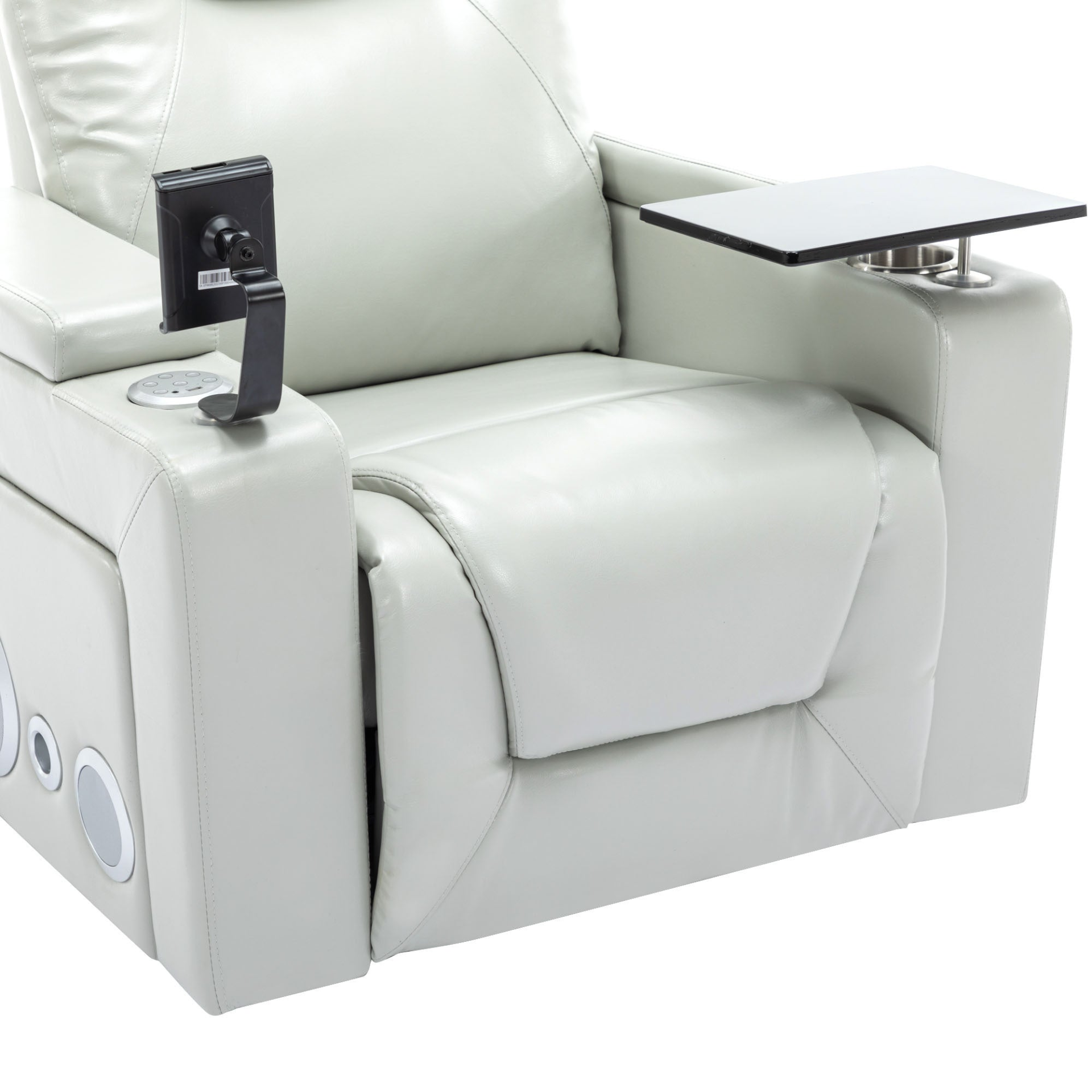 Sofa & Chair sets | 270 Degree Swivel PU Leather Power Recliner Individual Seat Home Theater Recliner with Surround Sound, Cup Holder, Removable Tray Table, Hidden Arm Storage for Living Room, Grey | casafoyer.myshopify.com