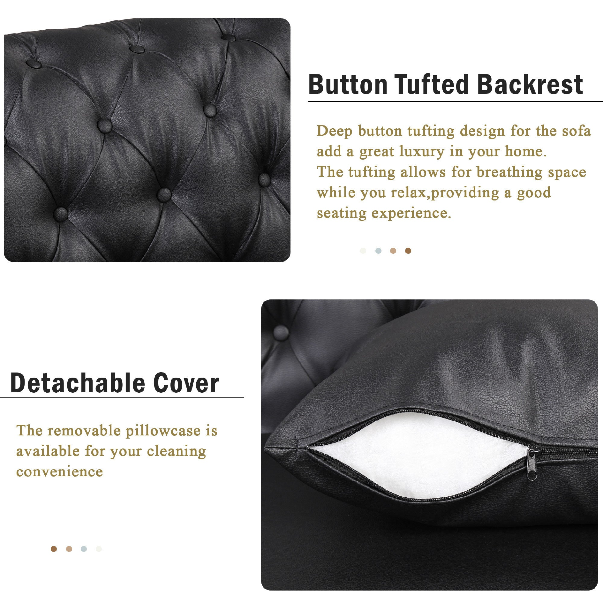 Sofa & Chair sets | Modern Sofa Couch PU Upholstered Sofa with Sturdy Metal Legs, Button Tufted Back, Single Sofa Chair for Living Room,Apartment,Home Office, Black | casafoyer.myshopify.com