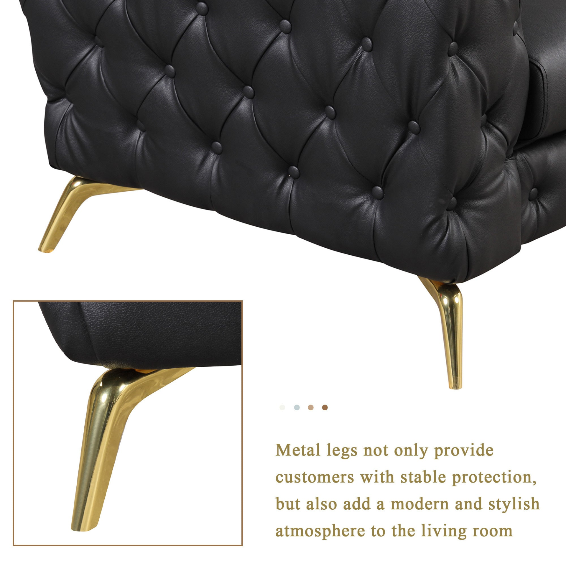 Sofa & Chair sets | Modern Sofa Couch PU Upholstered Sofa with Sturdy Metal Legs, Button Tufted Back, Single Sofa Chair for Living Room,Apartment,Home Office, Black | casafoyer.myshopify.com