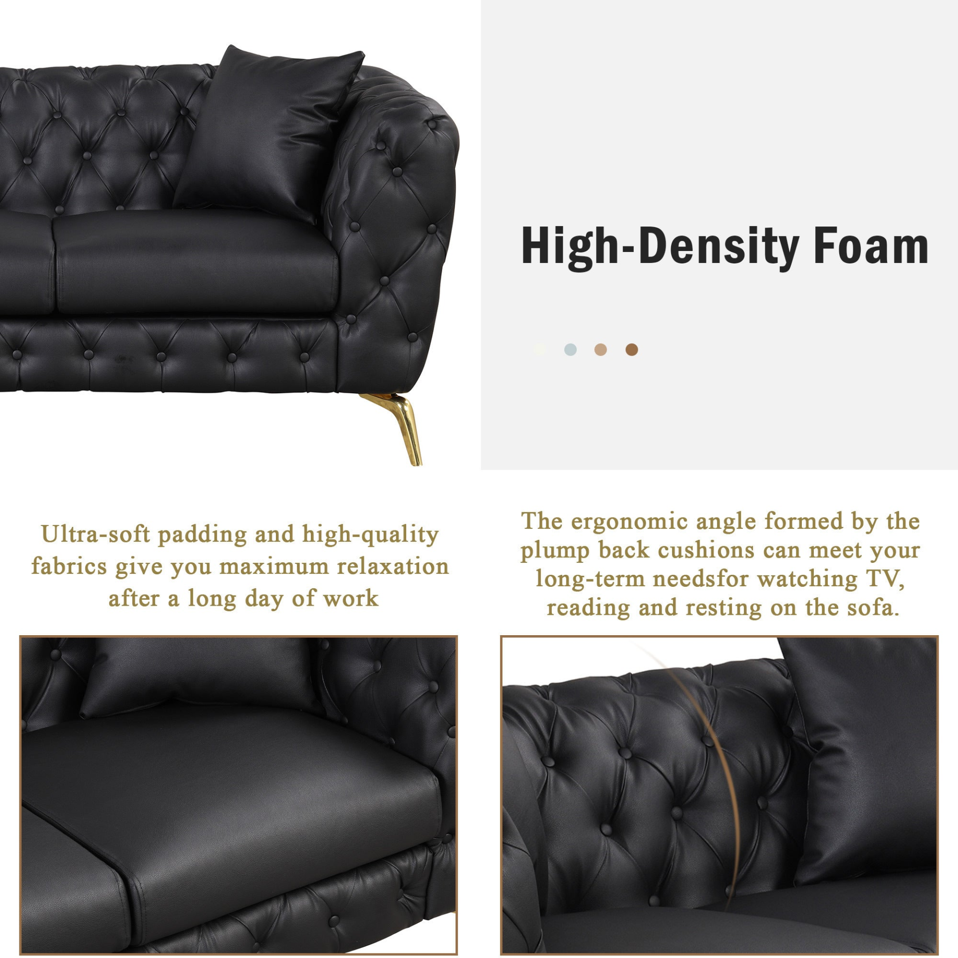 Sofa & Chair sets | Modern Sofa Couch PU Upholstered Sofa with Sturdy Metal Legs, Button Tufted Back, Single Sofa Chair for Living Room,Apartment,Home Office, Black | casafoyer.myshopify.com