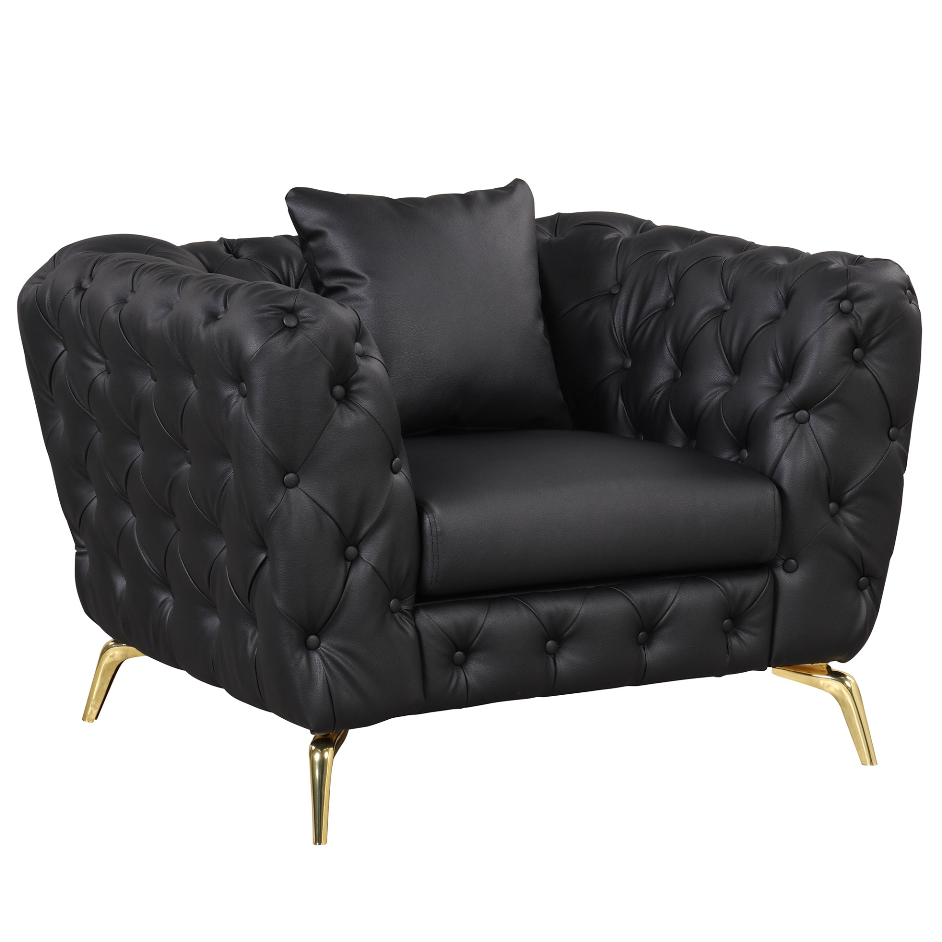 Sofa & Chair sets | Modern Sofa Couch PU Upholstered Sofa with Sturdy Metal Legs, Button Tufted Back, Single Sofa Chair for Living Room,Apartment,Home Office, Black | casafoyer.myshopify.com