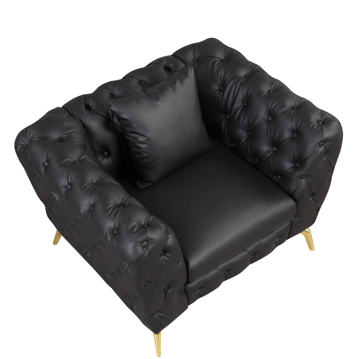 Sofa & Chair sets | Modern Sofa Couch PU Upholstered Sofa with Sturdy Metal Legs, Button Tufted Back, Single Sofa Chair for Living Room,Apartment,Home Office, Black | casafoyer.myshopify.com