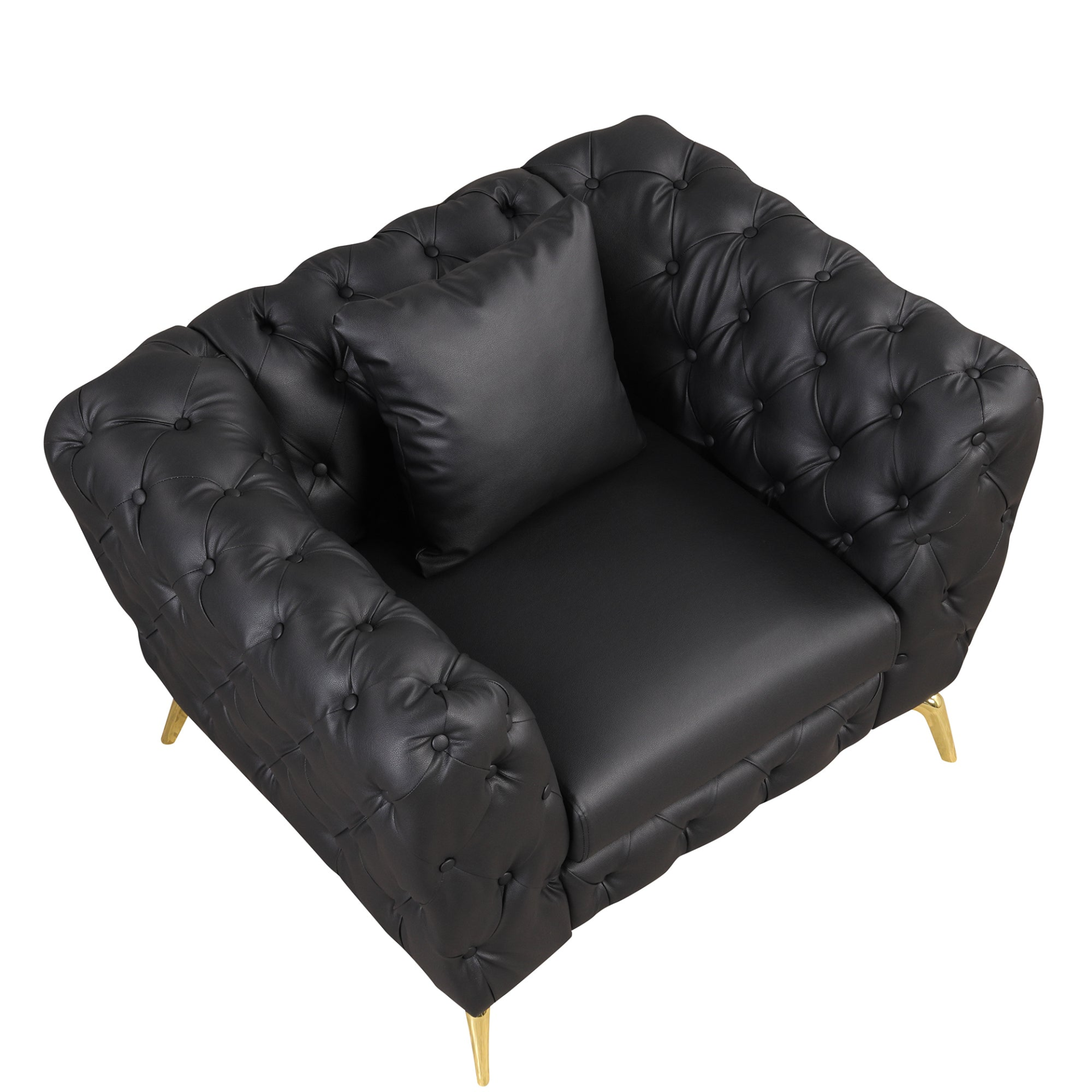 Sofa & Chair sets | Modern Sofa Couch PU Upholstered Sofa with Sturdy Metal Legs, Button Tufted Back, Single Sofa Chair for Living Room,Apartment,Home Office, Black | casafoyer.myshopify.com