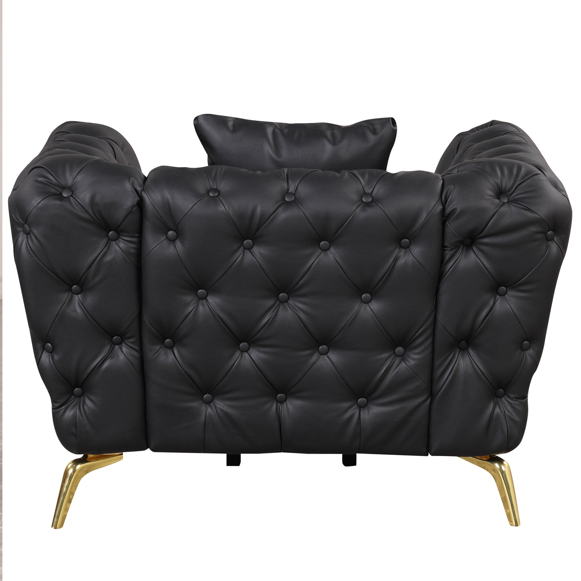 Sofa & Chair sets | Modern Sofa Couch PU Upholstered Sofa with Sturdy Metal Legs, Button Tufted Back, Single Sofa Chair for Living Room,Apartment,Home Office, Black | casafoyer.myshopify.com