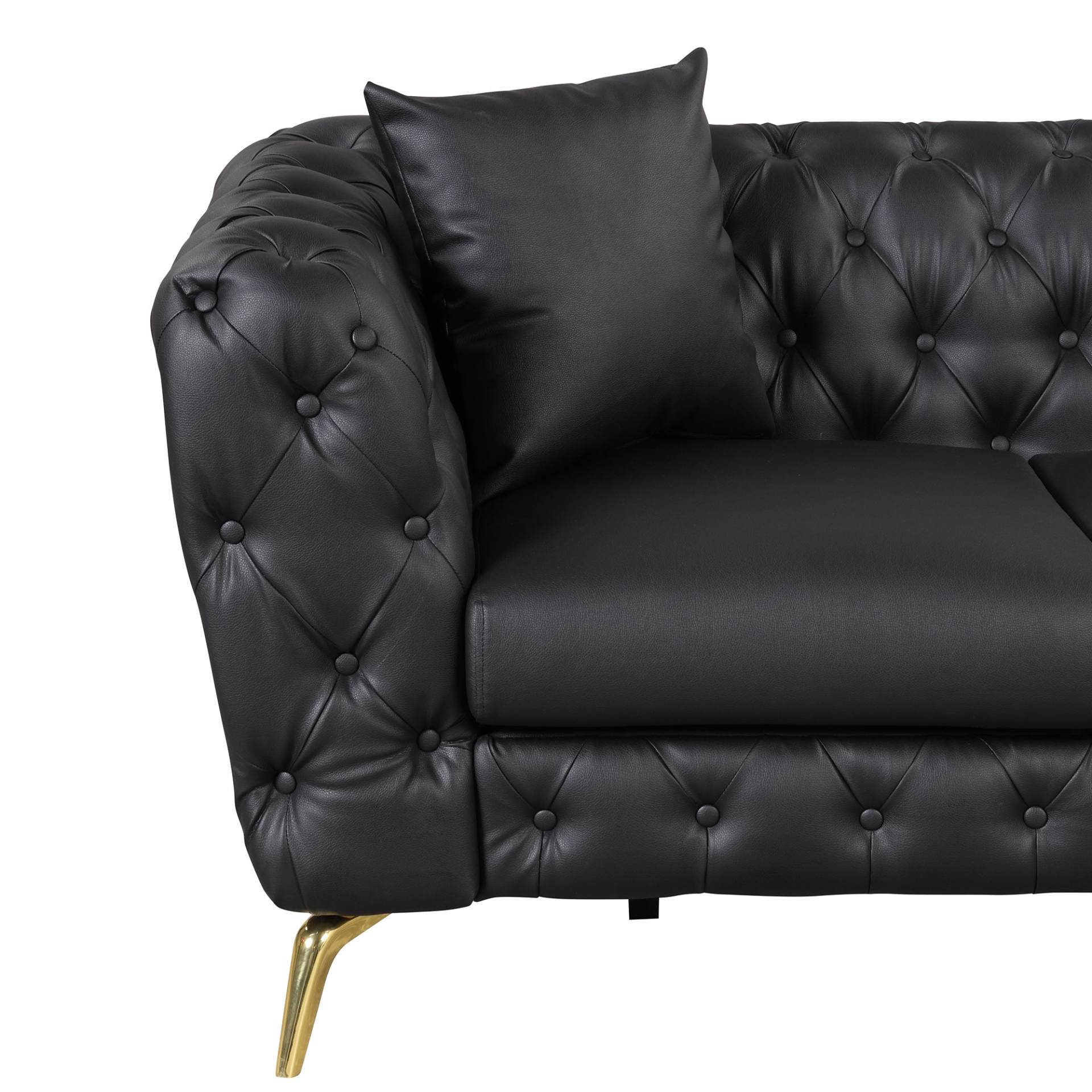 Sofa & Chair sets | Modern Sofa Couch PU Upholstered Sofa with Sturdy Metal Legs, Button Tufted Back, Single Sofa Chair for Living Room,Apartment,Home Office, Black | casafoyer.myshopify.com