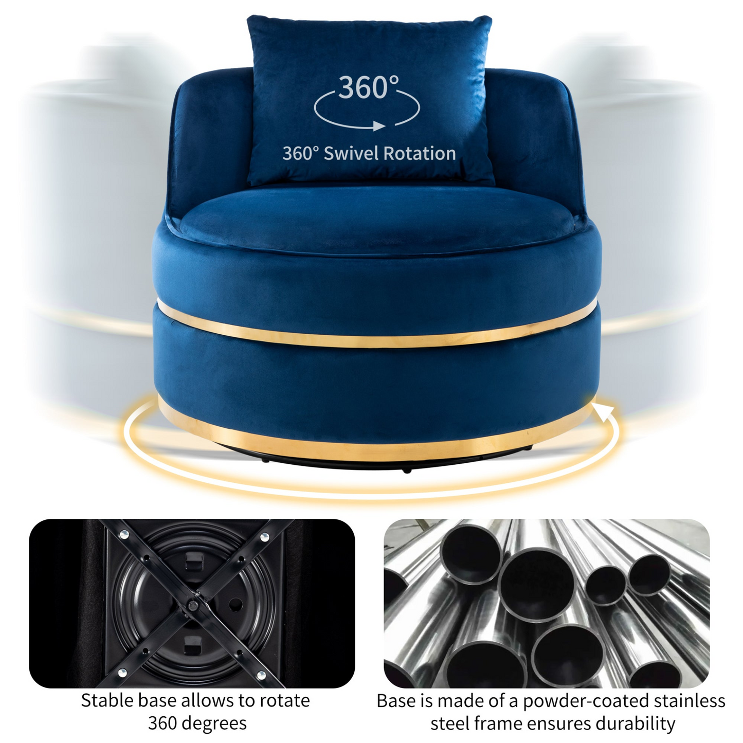 Sofa & Chair sets | 360 Degree Swivel Accent Chair Velvet Modern Upholstered Barrel Chair Over-Sized Soft Chair with Seat Cushion for Living Room, Bedroom, Office, Apartment, Blue | casafoyer.myshopify.com