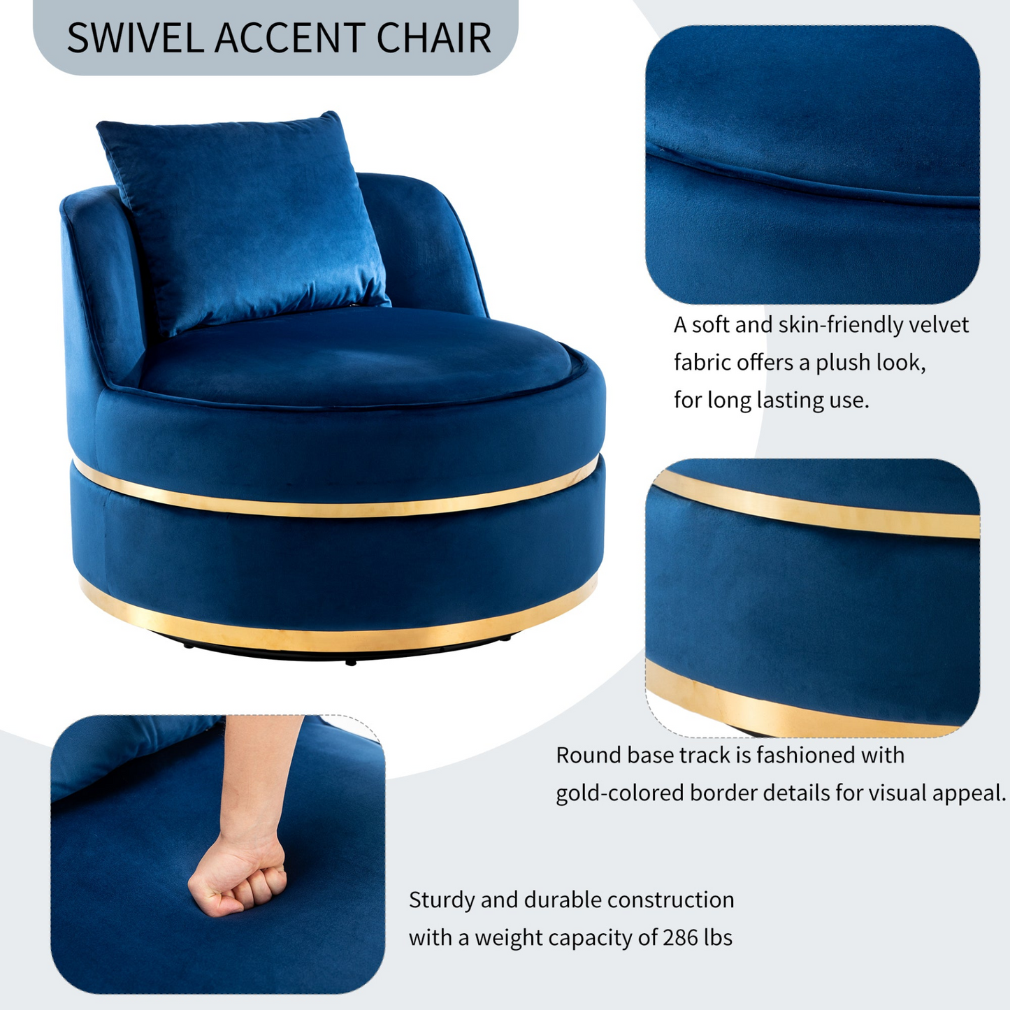 Sofa & Chair sets | 360 Degree Swivel Accent Chair Velvet Modern Upholstered Barrel Chair Over-Sized Soft Chair with Seat Cushion for Living Room, Bedroom, Office, Apartment, Blue | casafoyer.myshopify.com