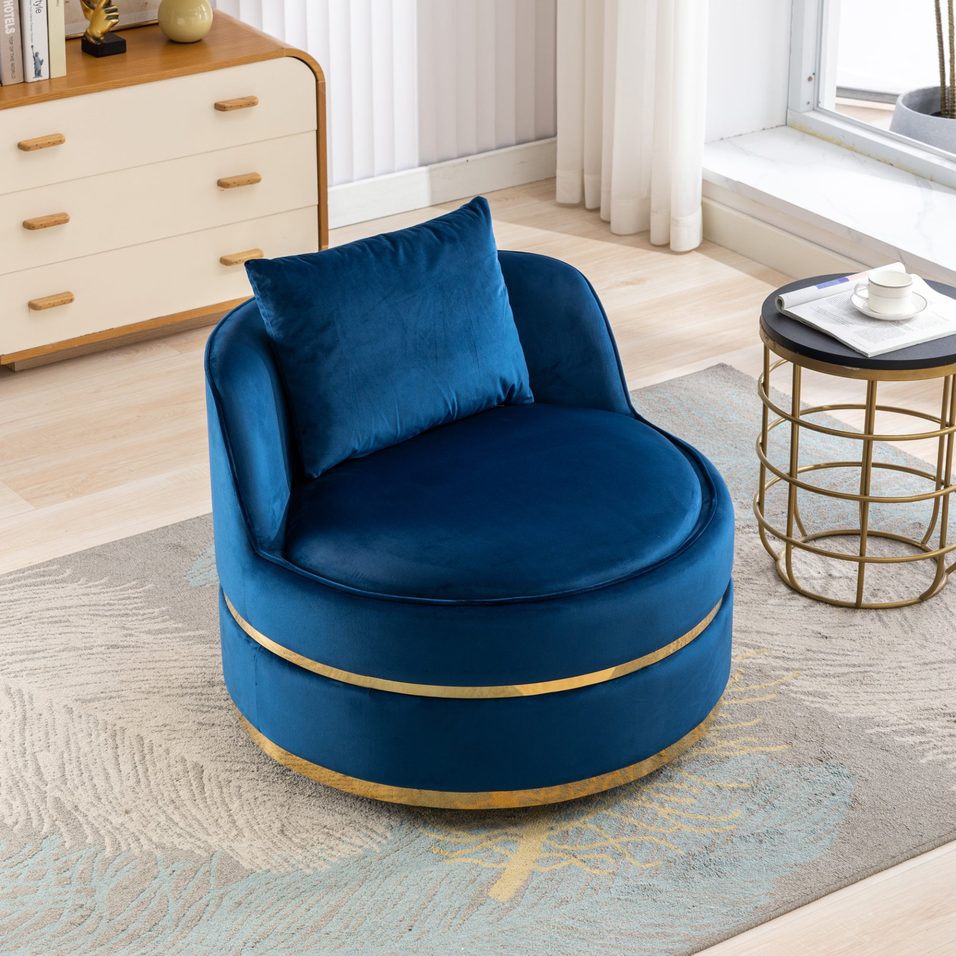 Sofa & Chair sets | 360 Degree Swivel Accent Chair Velvet Modern Upholstered Barrel Chair Over-Sized Soft Chair with Seat Cushion for Living Room, Bedroom, Office, Apartment, Blue | casafoyer.myshopify.com