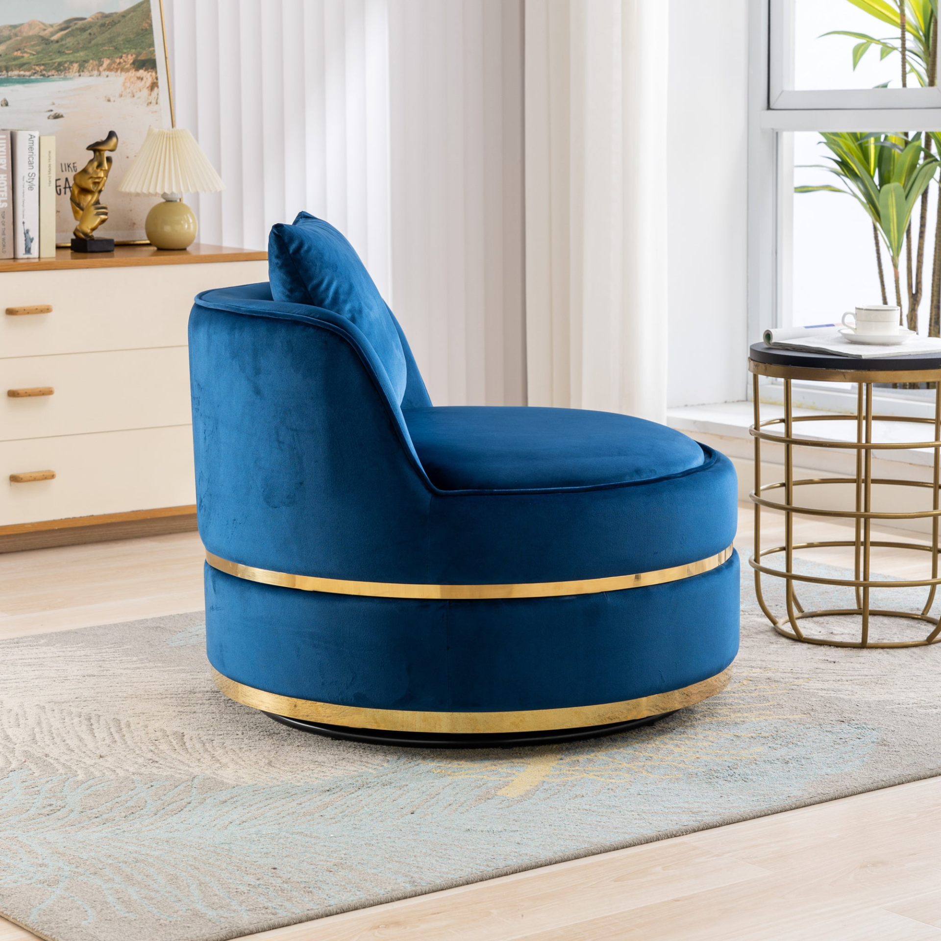 Sofa & Chair sets | 360 Degree Swivel Accent Chair Velvet Modern Upholstered Barrel Chair Over-Sized Soft Chair with Seat Cushion for Living Room, Bedroom, Office, Apartment, Blue | casafoyer.myshopify.com