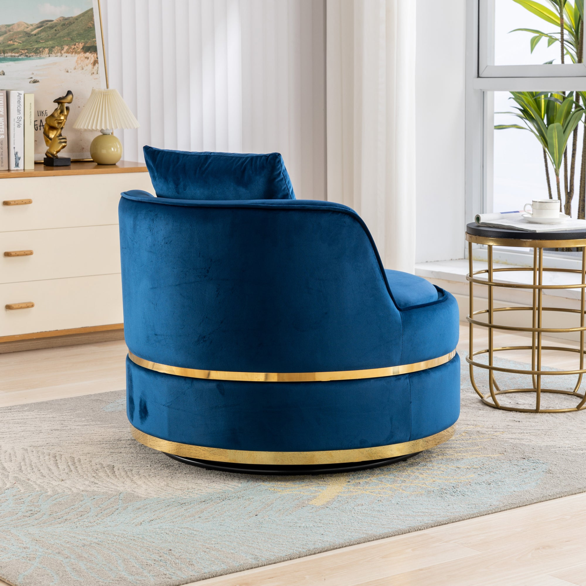 Sofa & Chair sets | 360 Degree Swivel Accent Chair Velvet Modern Upholstered Barrel Chair Over-Sized Soft Chair with Seat Cushion for Living Room, Bedroom, Office, Apartment, Blue | casafoyer.myshopify.com