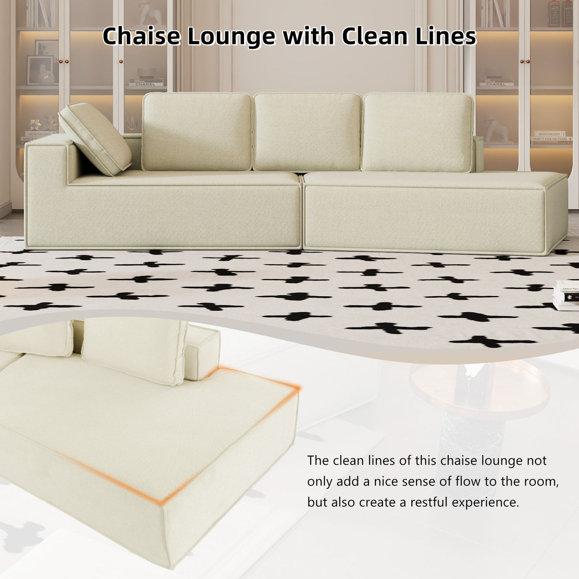 [product_type] | 125" Stylish Chaise Lounge Modern Indoor Sleeper Sofa - Beige | casafoyer.myshopify.com