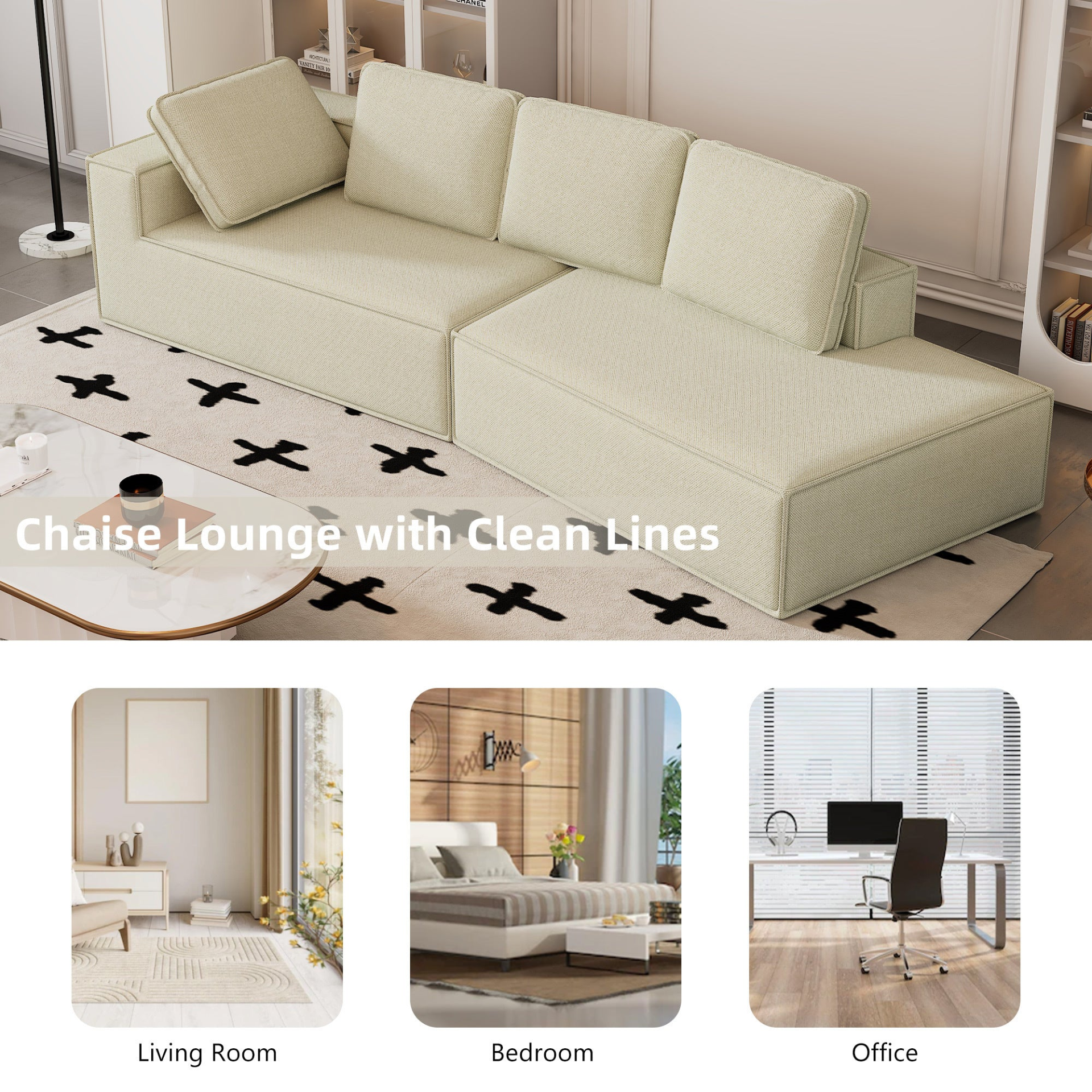 [product_type] | 125" Stylish Chaise Lounge Modern Indoor Sleeper Sofa - Beige | casafoyer.myshopify.com