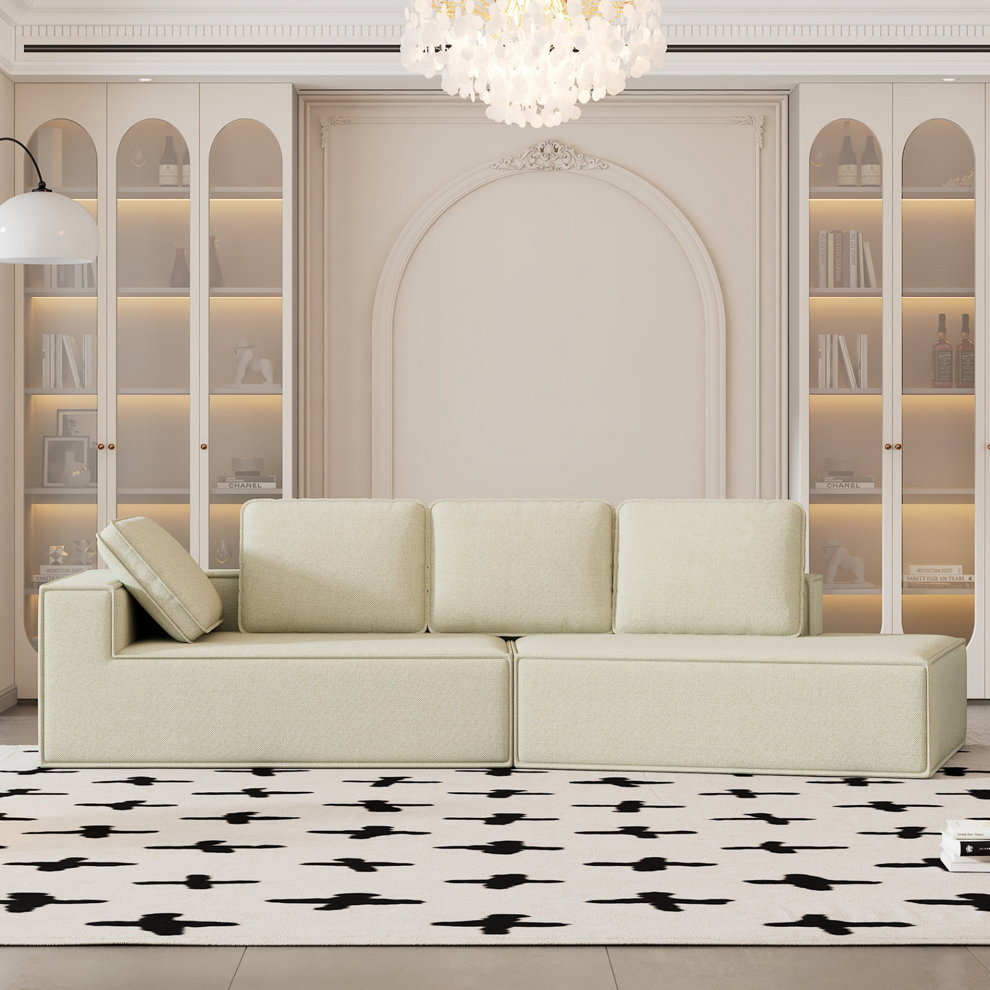 [product_type] | 125" Stylish Chaise Lounge Modern Indoor Sleeper Sofa - Beige | casafoyer.myshopify.com